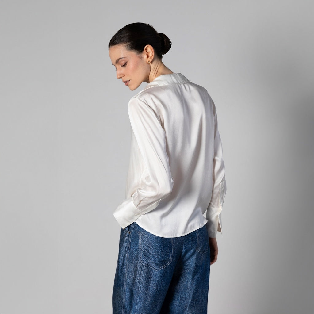 Ivory Silk Pullover Shirt with French Cuffs