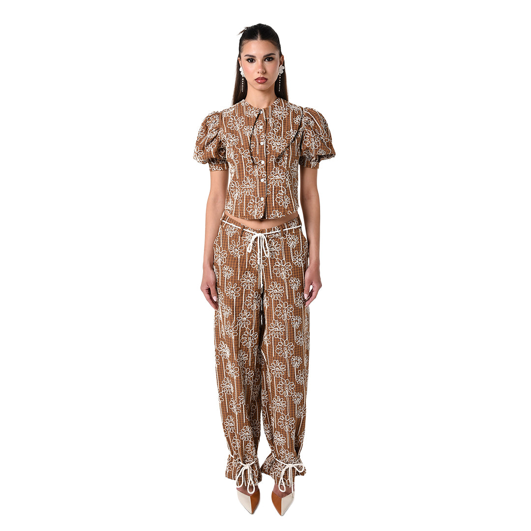 28NATELIER - Brown Embroidery Shirt, buy at DOORS NYC