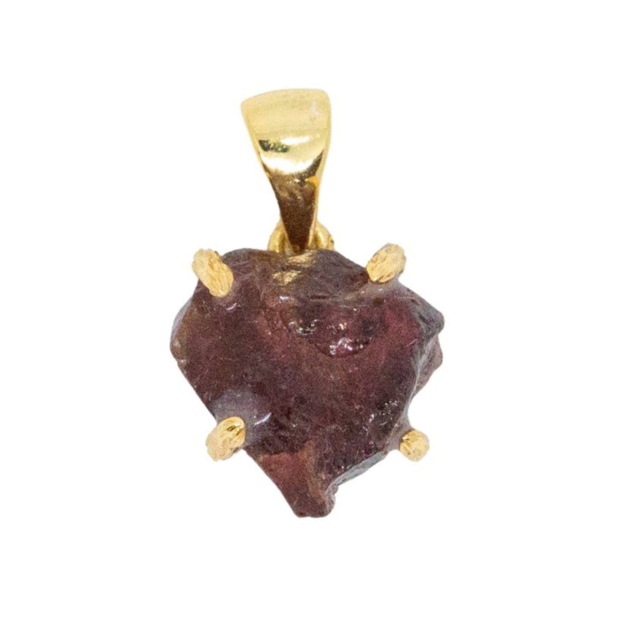 Gold pendant with a dark brown stone on a white background