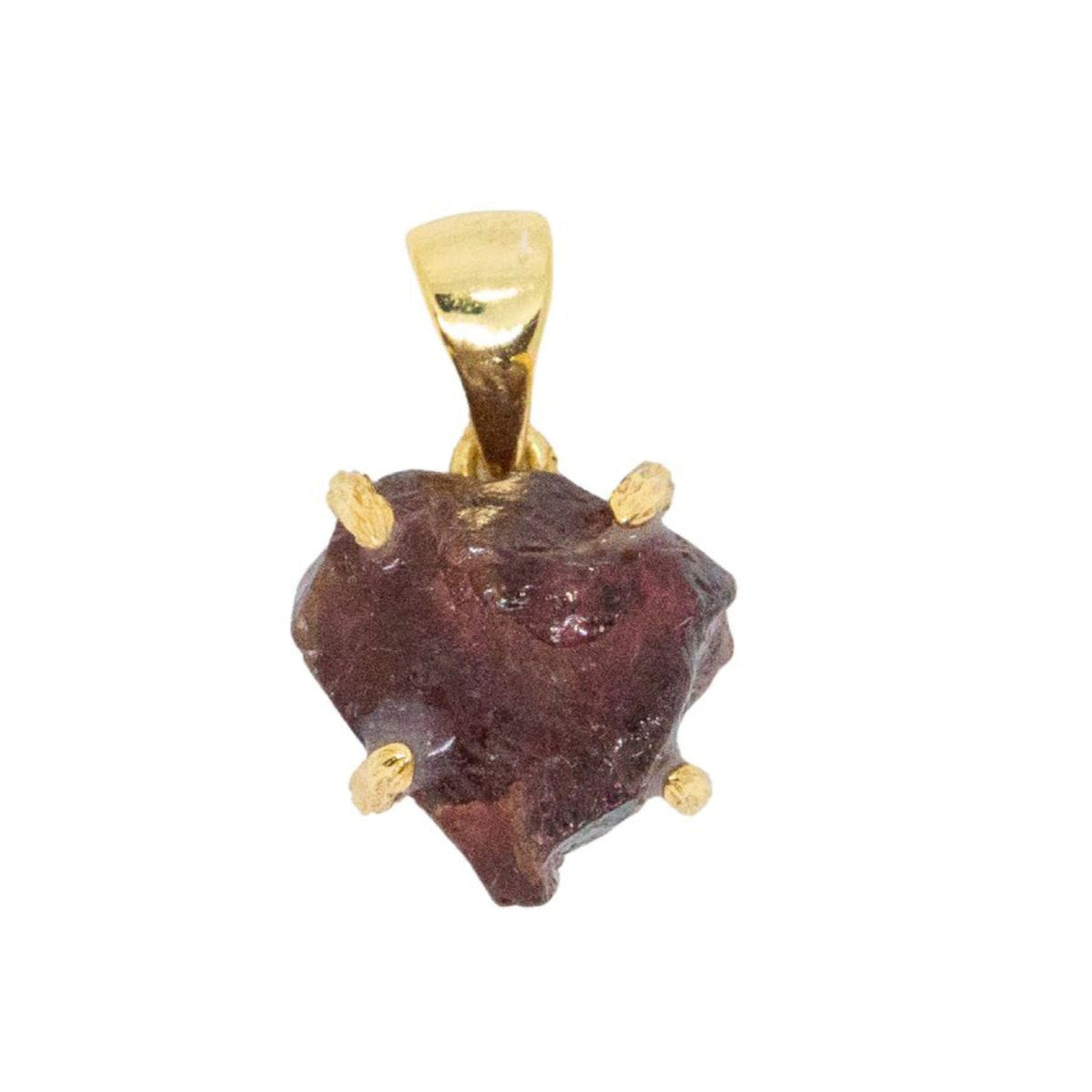 Pendant with a rough gemstone and gold accents on a white background