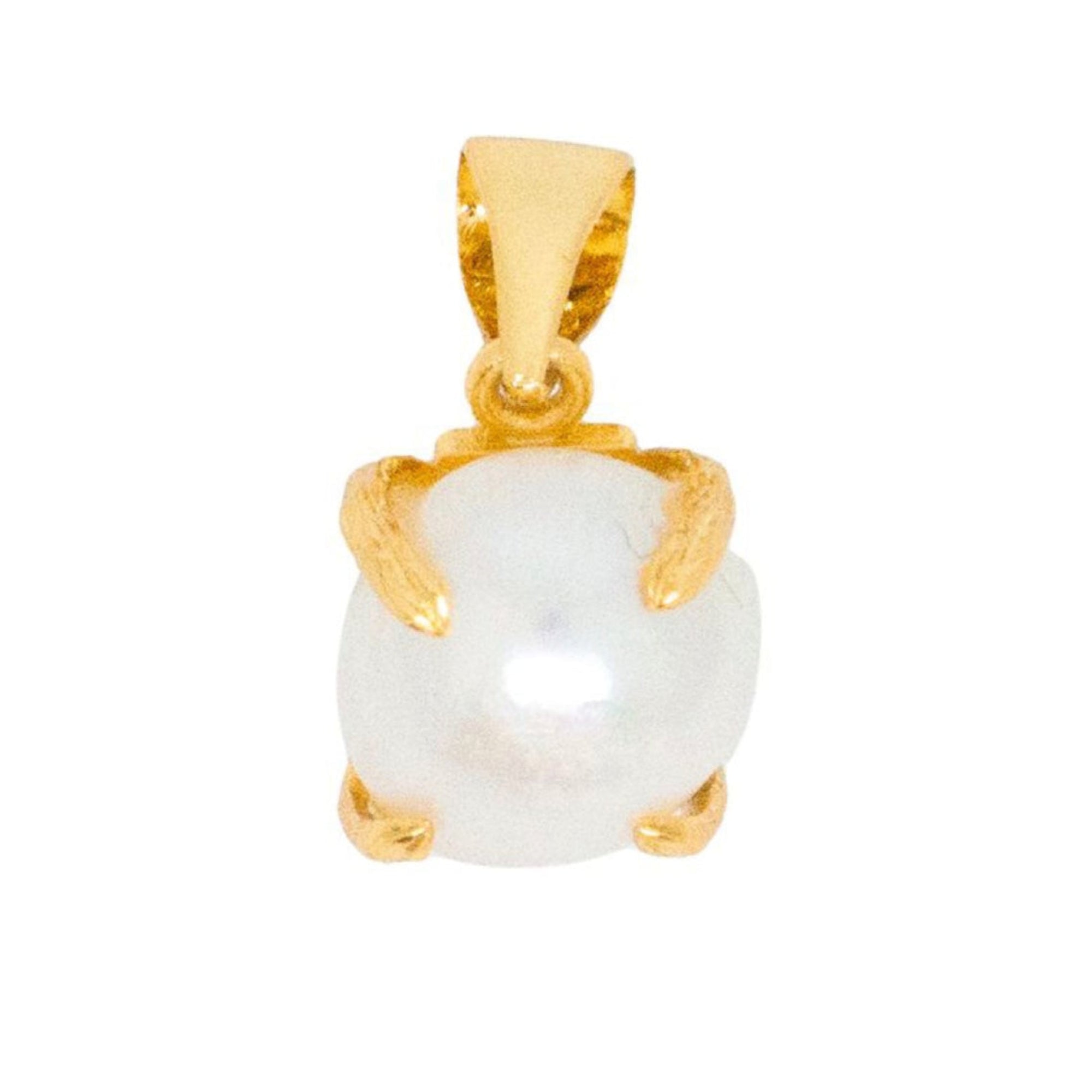 Gold pendant with a white pearl on a white background