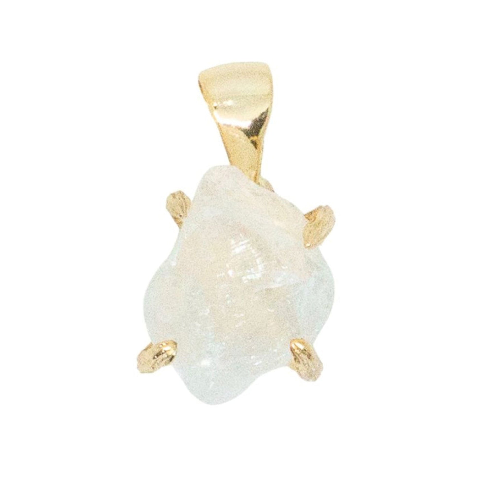 Gold pendant with a white stone on a white background