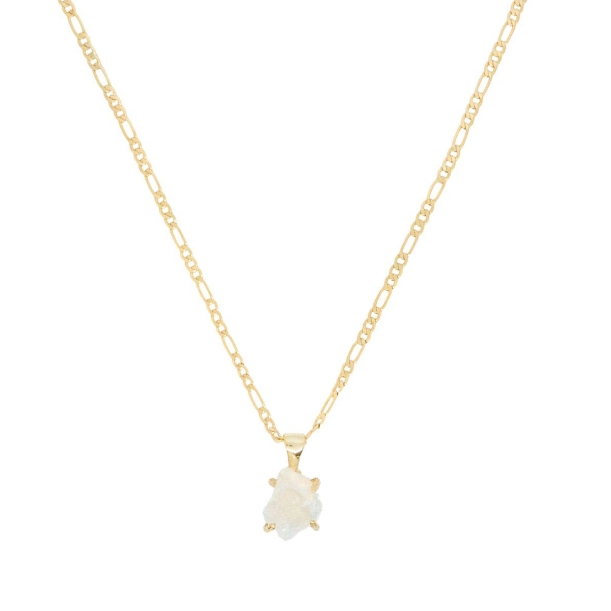 Gold necklace with a white pendant on a white background