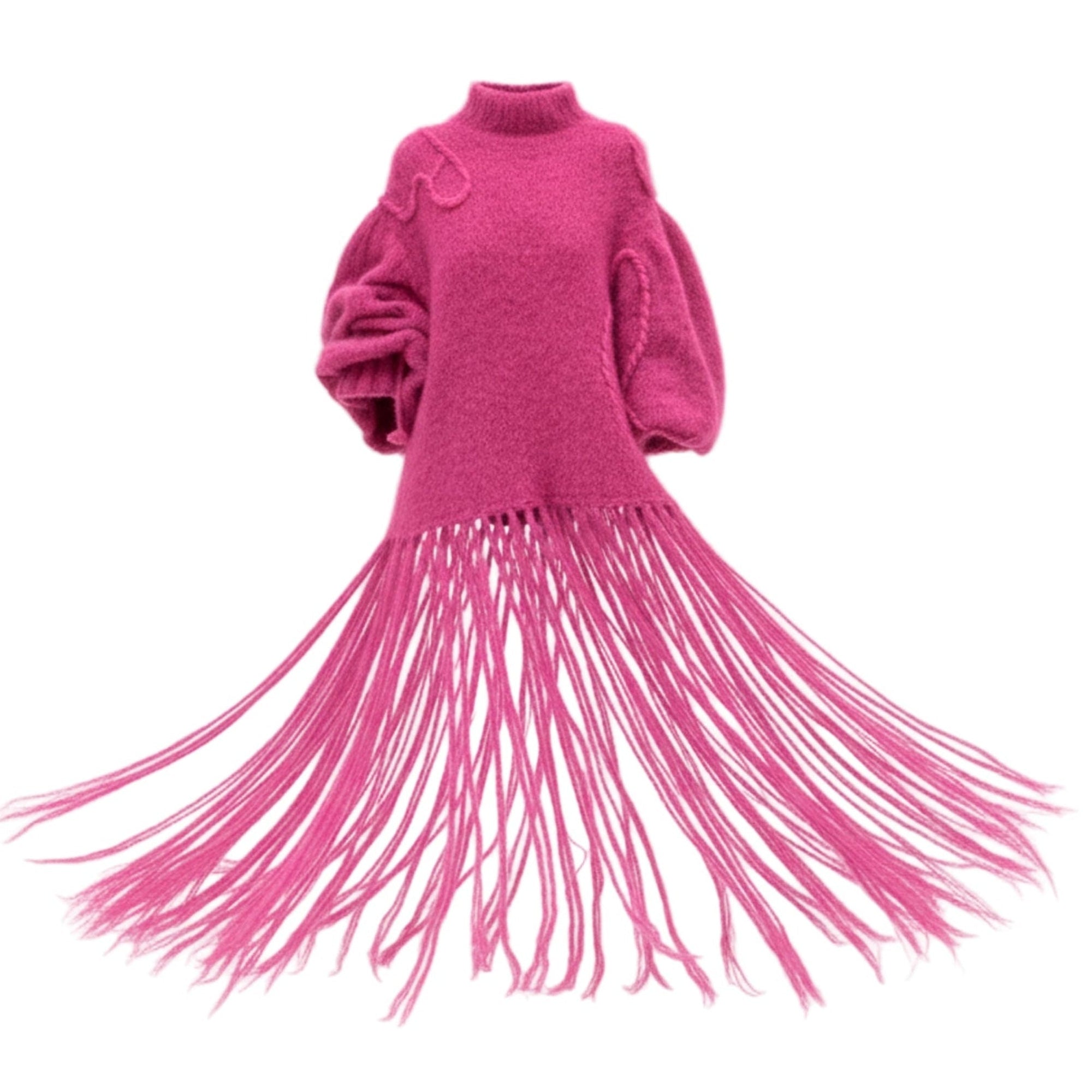 Pink fringed dress on a white background