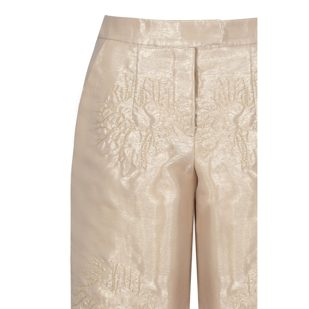 Beige padded organza straight pants with quilted lips by MASHAT