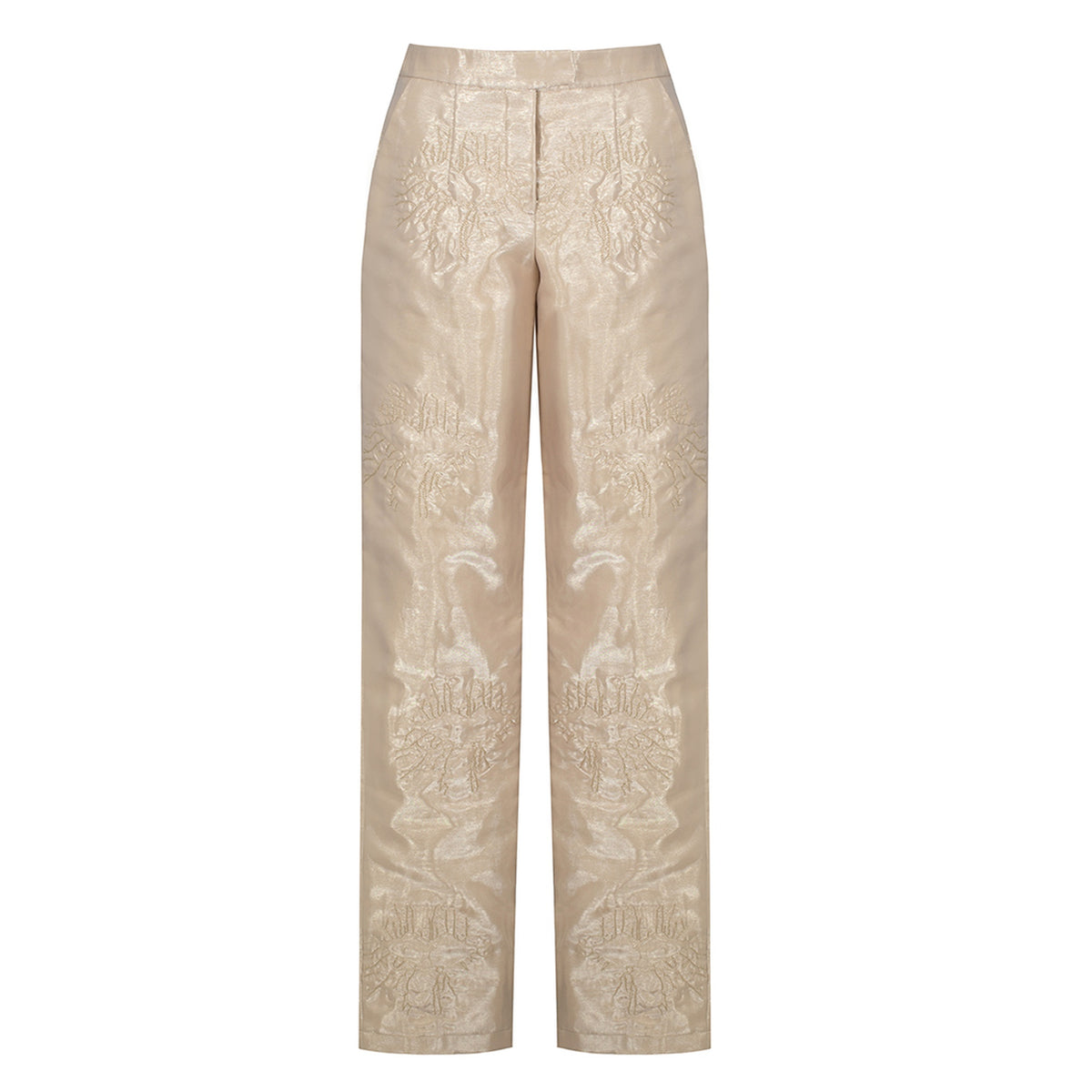 Beige padded organza straight pants with quilted lips by MASHAT