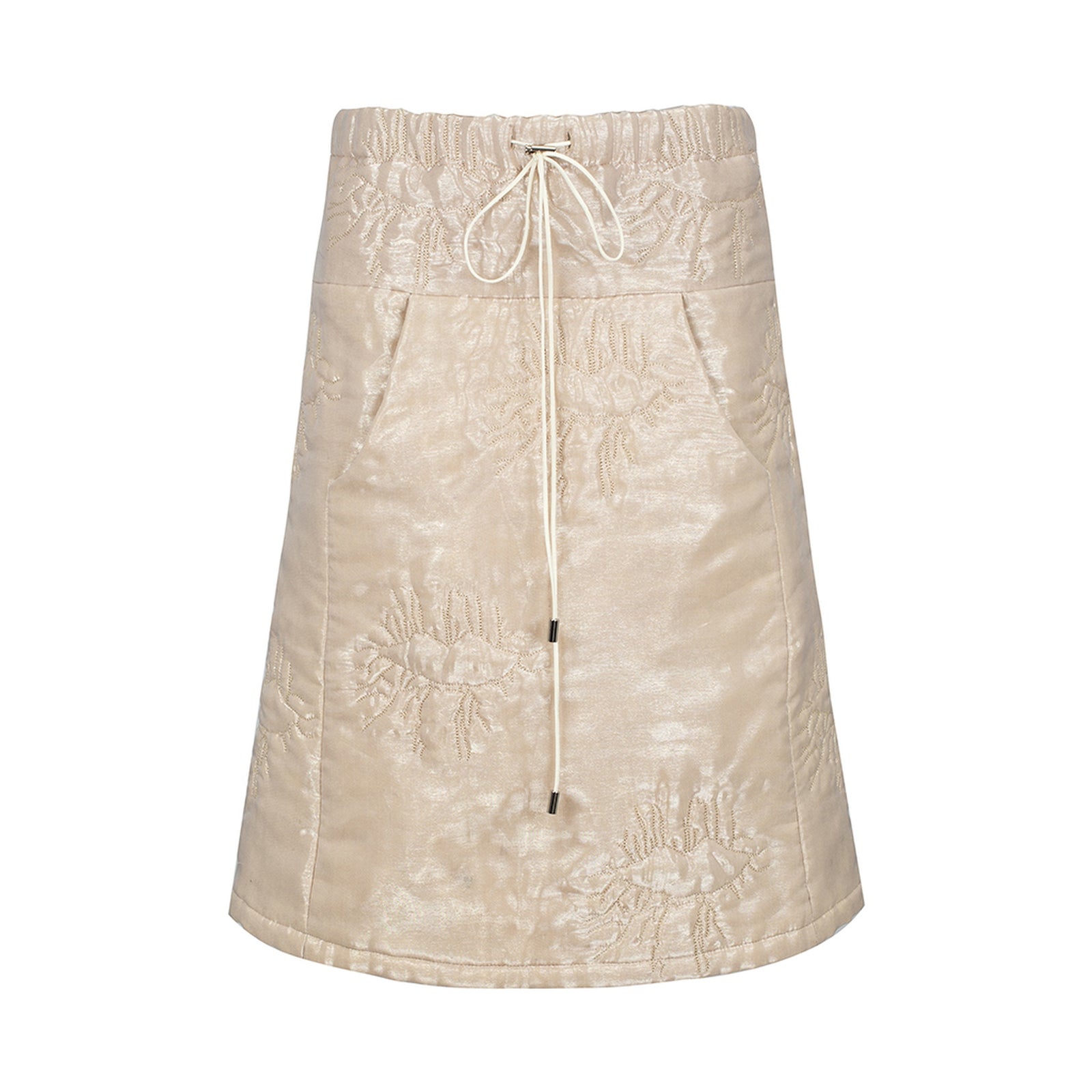 Beige padded organza trapeze skirt with quilted lips by MASHAT