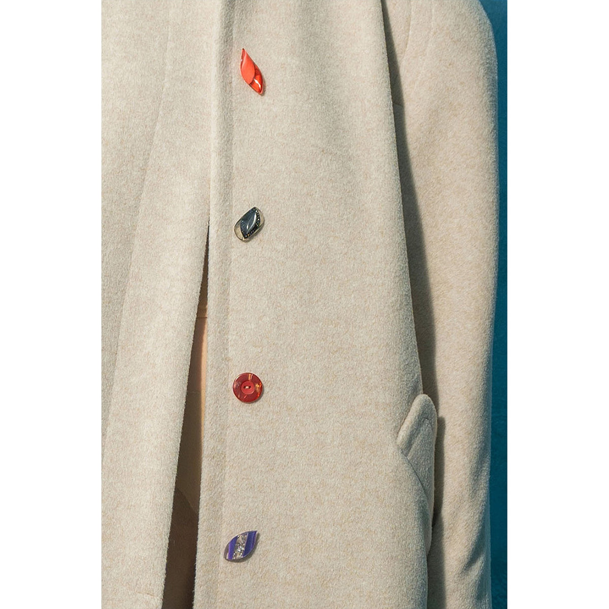 Beige wool-blend maxi coat with vintage buttons by MASHAT