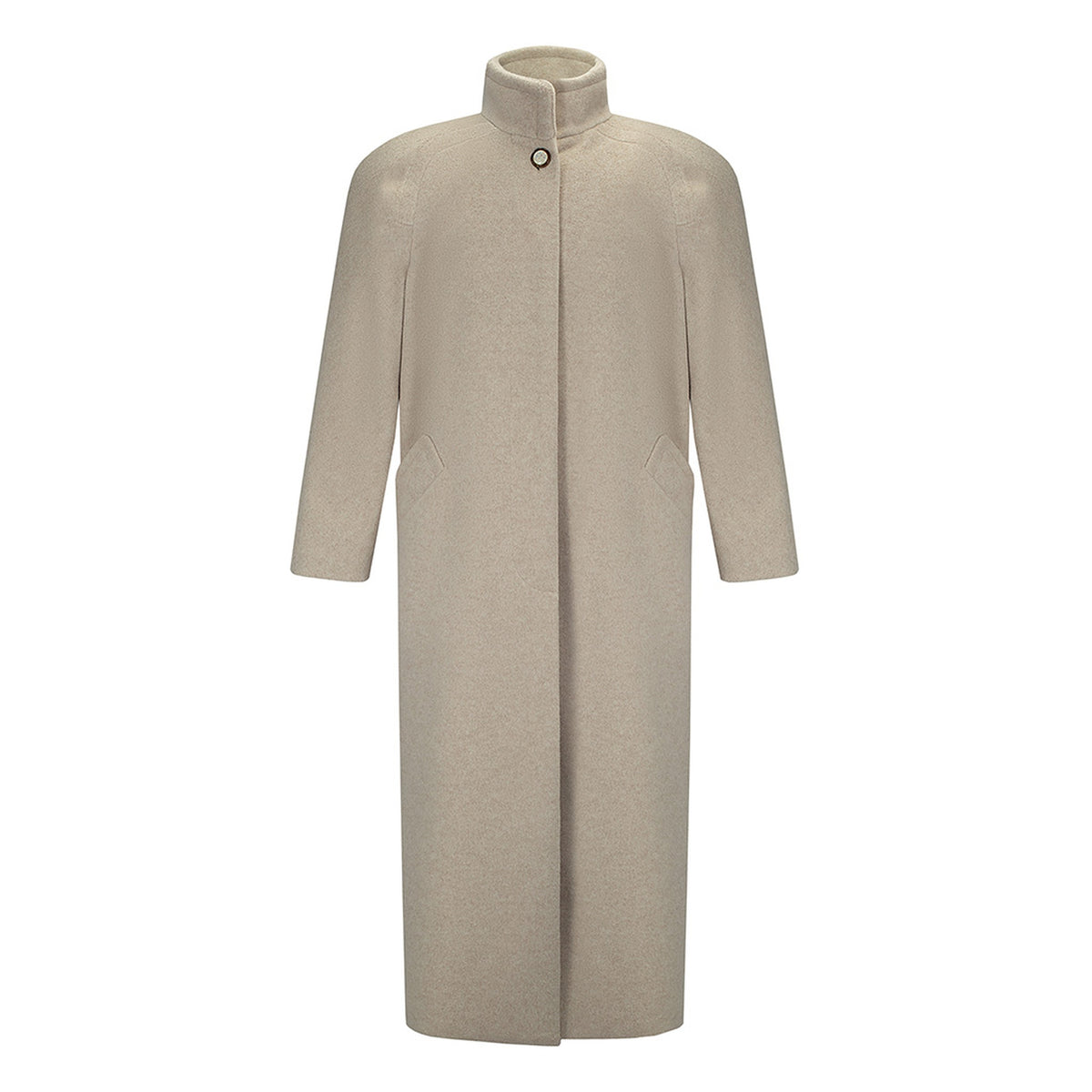 Beige wool-blend maxi coat with vintage buttons by MASHAT