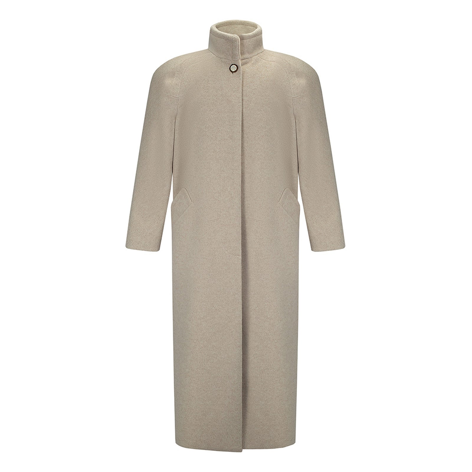 Beige wool-blend maxi coat with vintage buttons by MASHAT