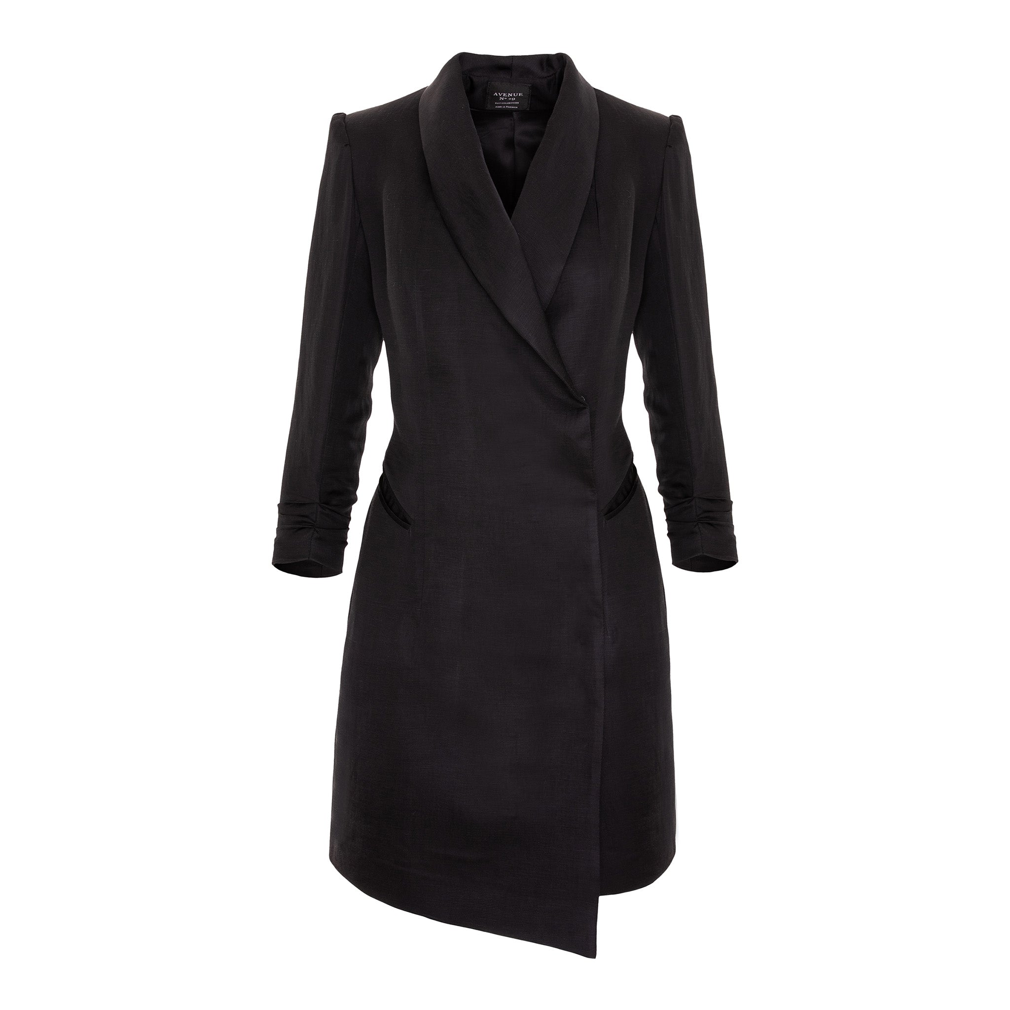 AVENUE NO.29 - Black Asymmetric Linen And Rayon Blazer Dress