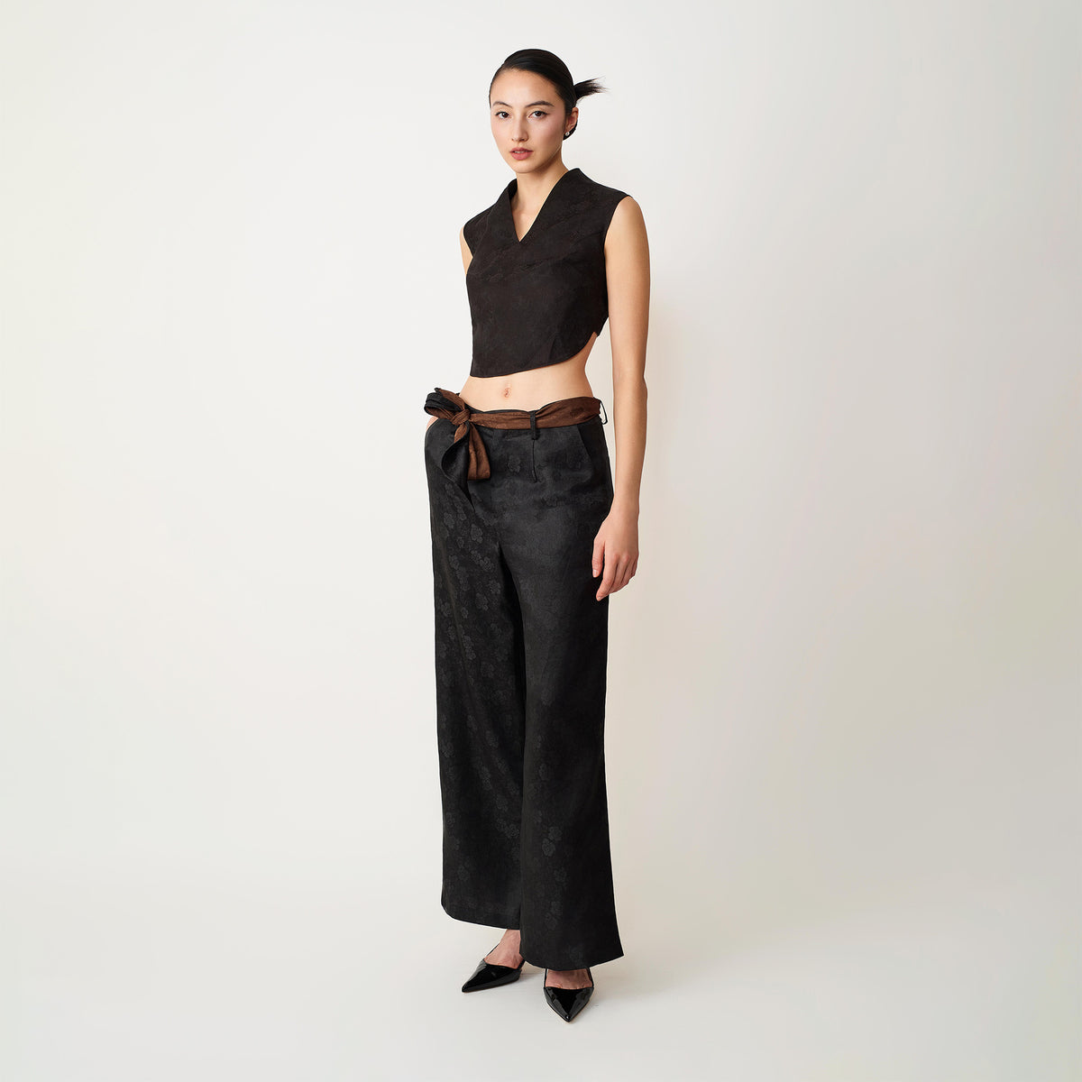 Black Backless Ribbon Top