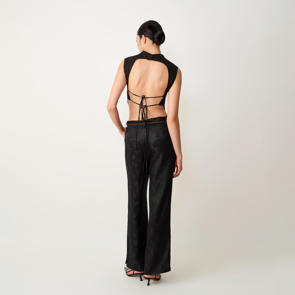Black Backless Ribbon Top