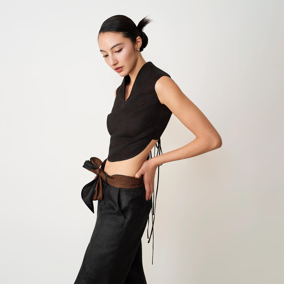 Black Backless Ribbon Top