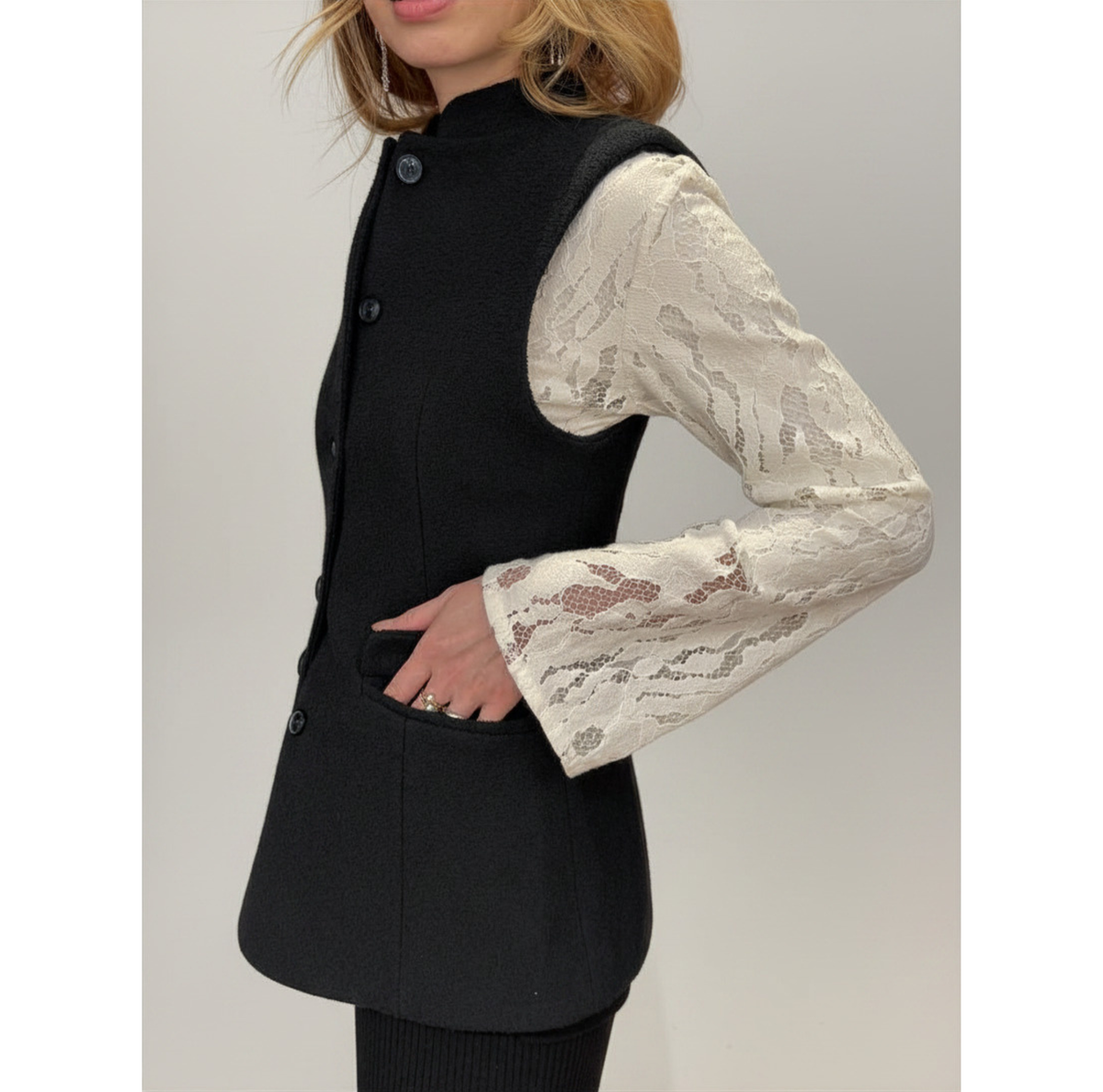 Black Bouclé Vest
