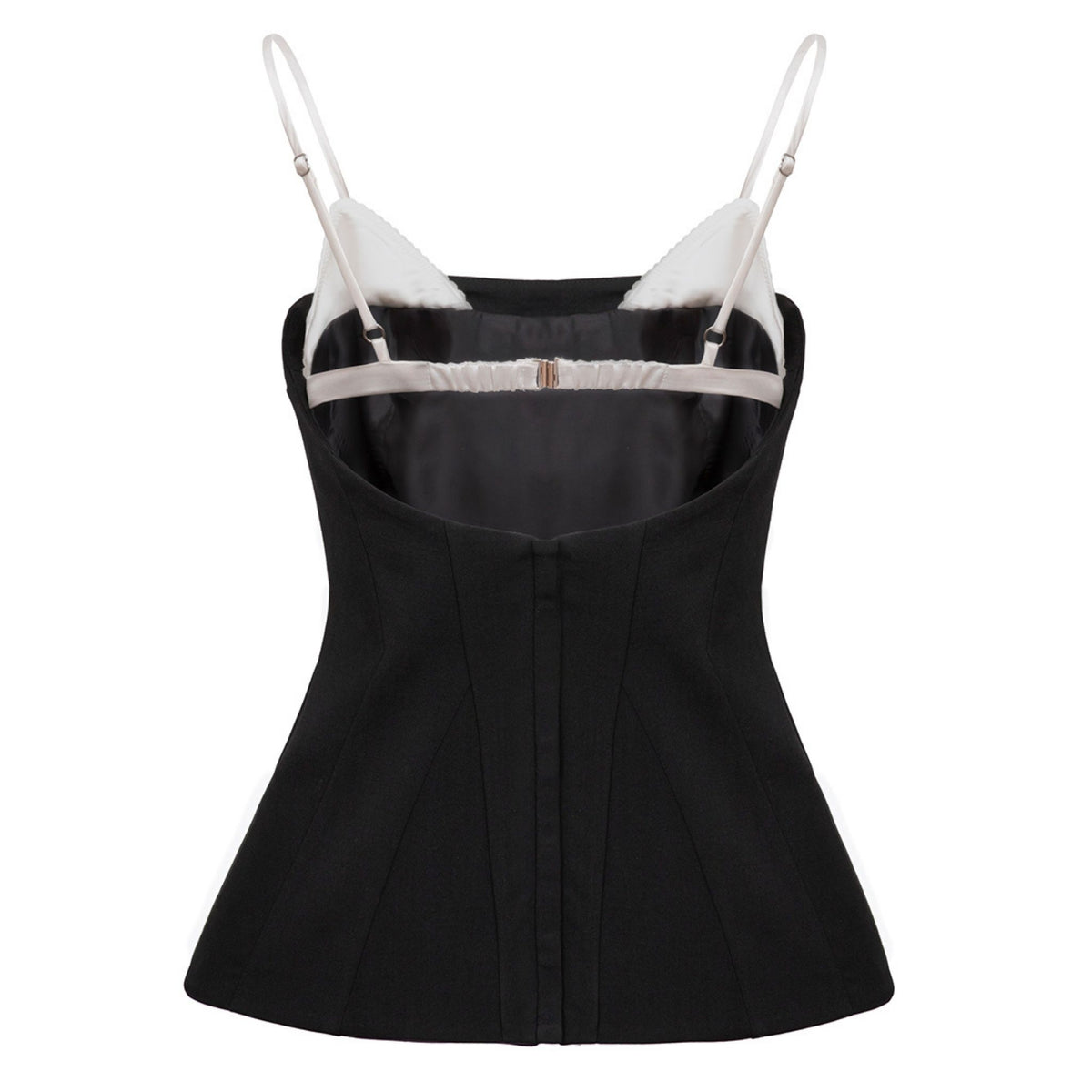 Black Bra Detailed Open Back Wool Corset