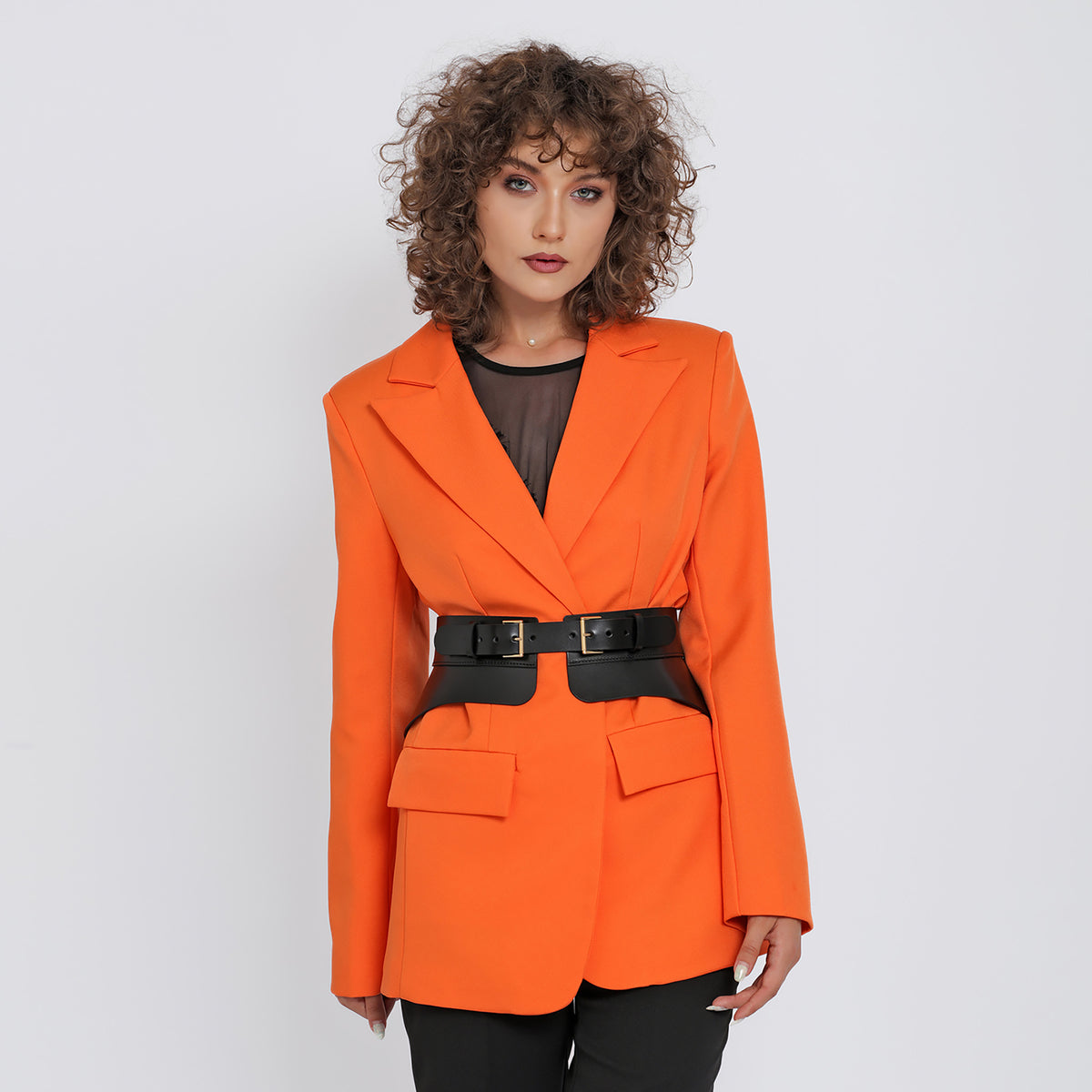 HAUTE CUIR - Black Crescent Peplum Belt, buy at DOORS NYC