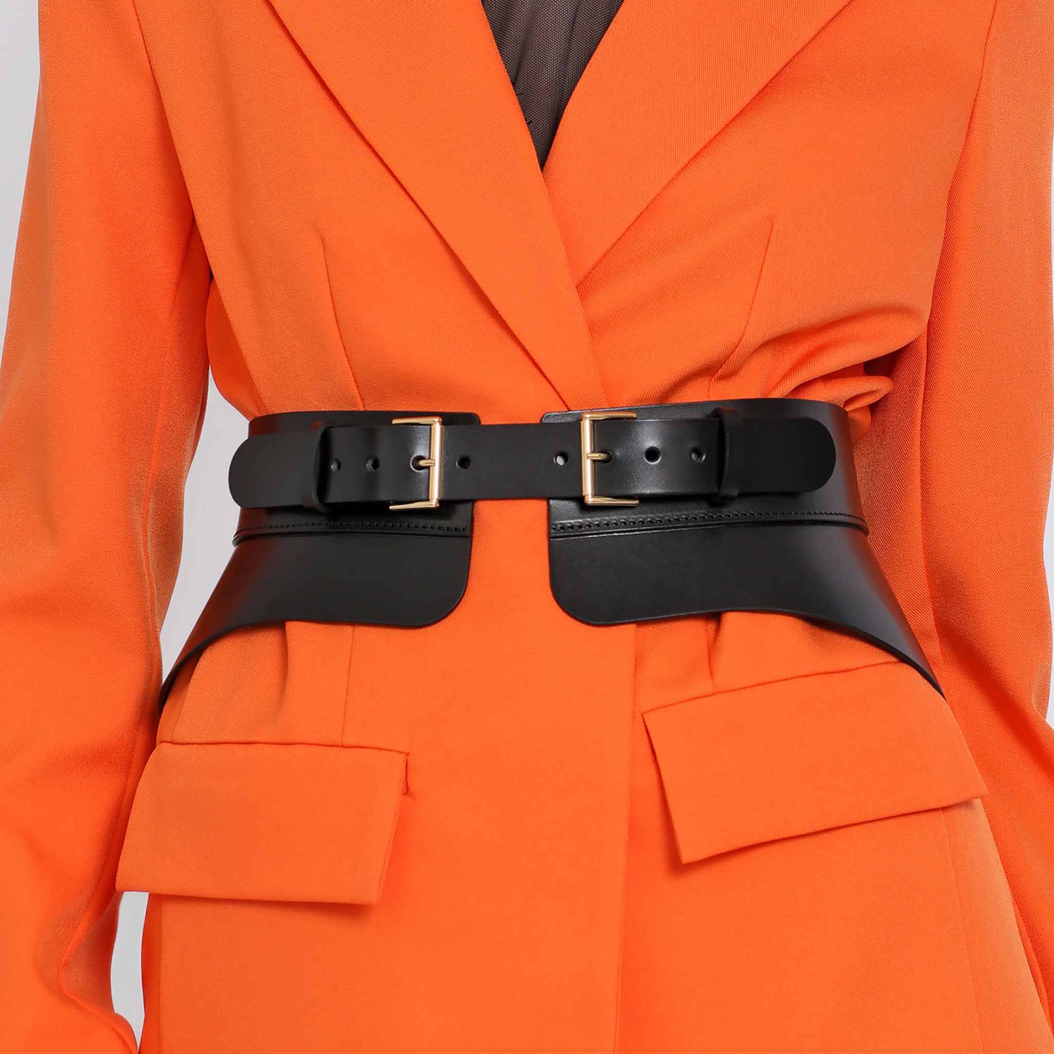 HAUTE CUIR - Black Crescent Peplum Belt, buy at DOORS NYC