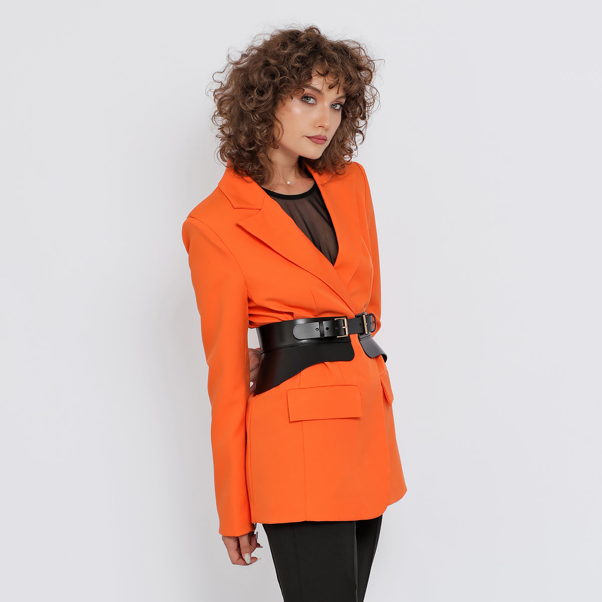 HAUTE CUIR - Black Crescent Peplum Belt, buy at DOORS NYC