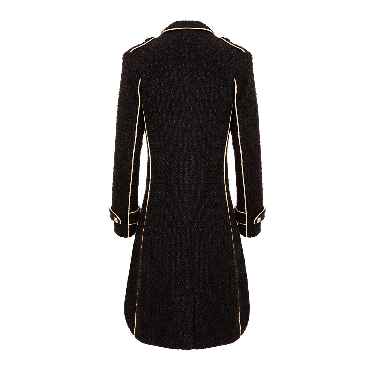 Black coat with white trim on a white background