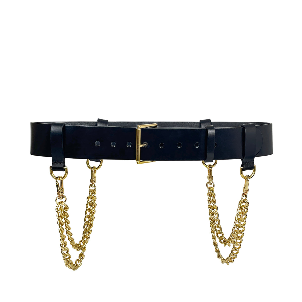 HAUTE CUIR - Black Double Chain Belt, buy at DOORS NYC