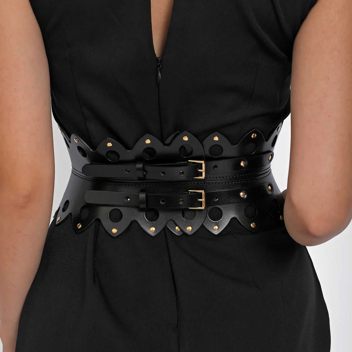 HAUTE CUIR - Black Embellished Corset Belt, buy at DOORS NYC