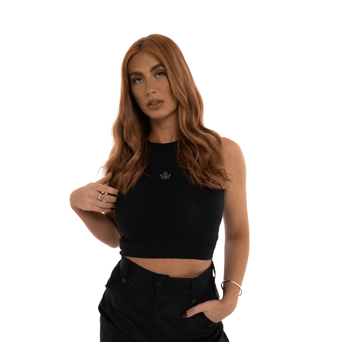 Flat lay of the cropped silhouette and color contrast