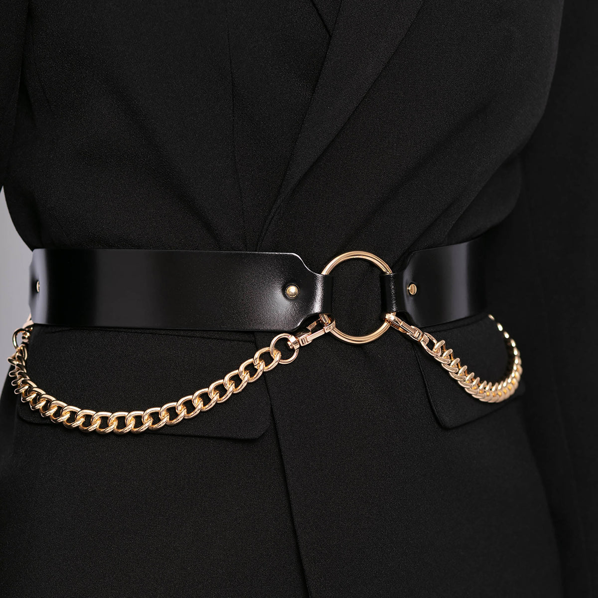 HAUTE CUIR - Black Chained Leather Belt, buy at DOORS NYC