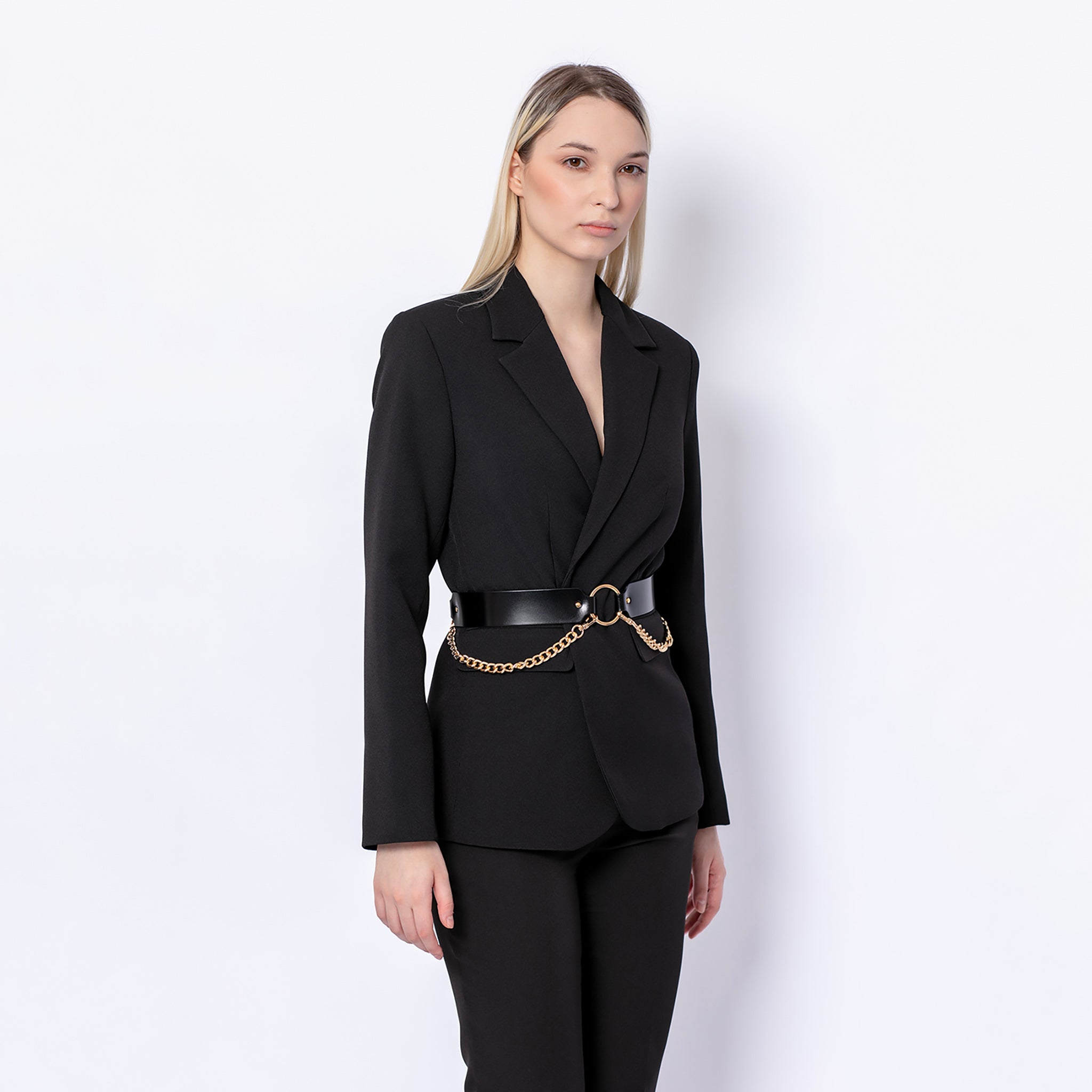 HAUTE CUIR - Black Chained Leather Belt, buy at DOORS NYC