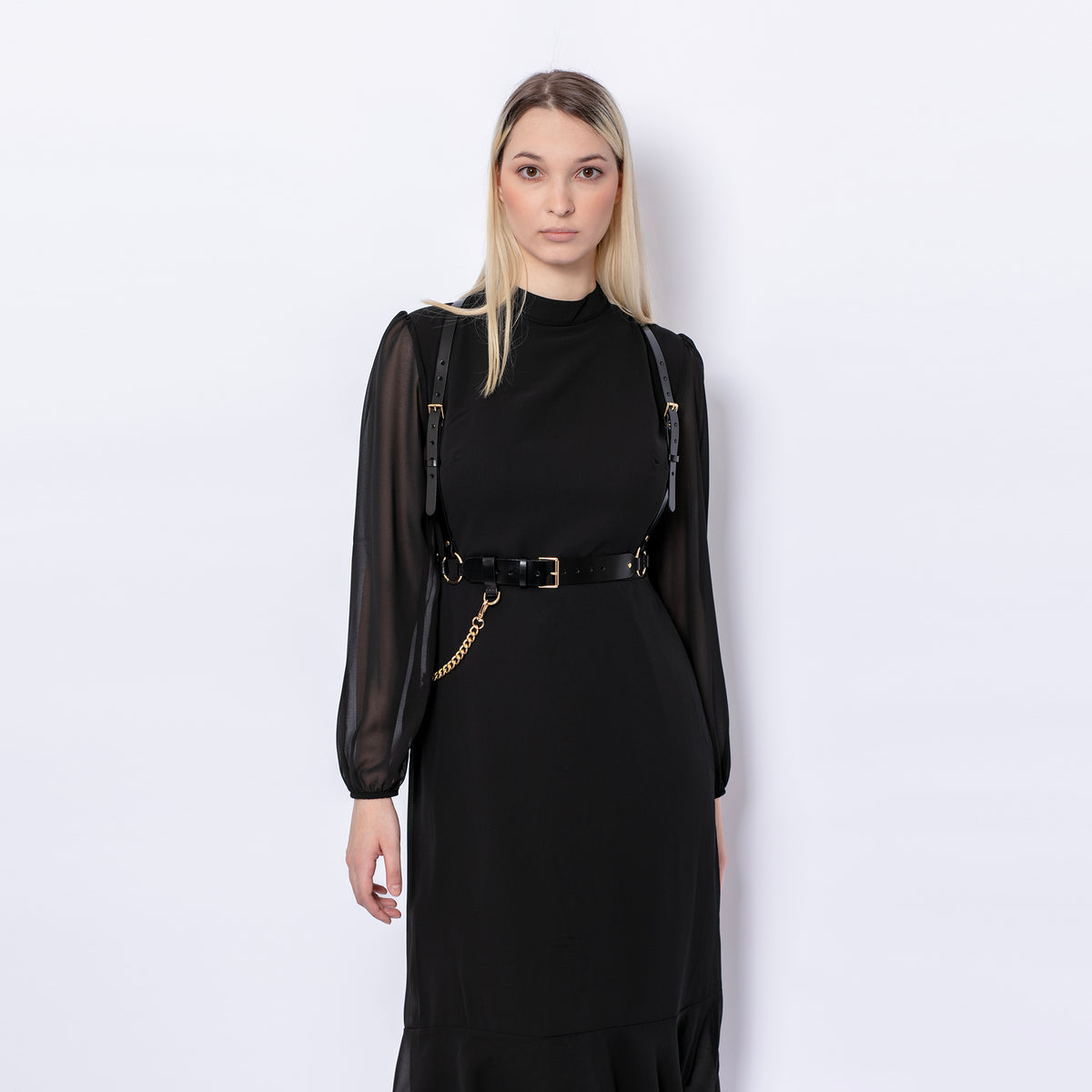 HAUTE CUIR - Black Leather Chained Harness, buy at DOORS NYC