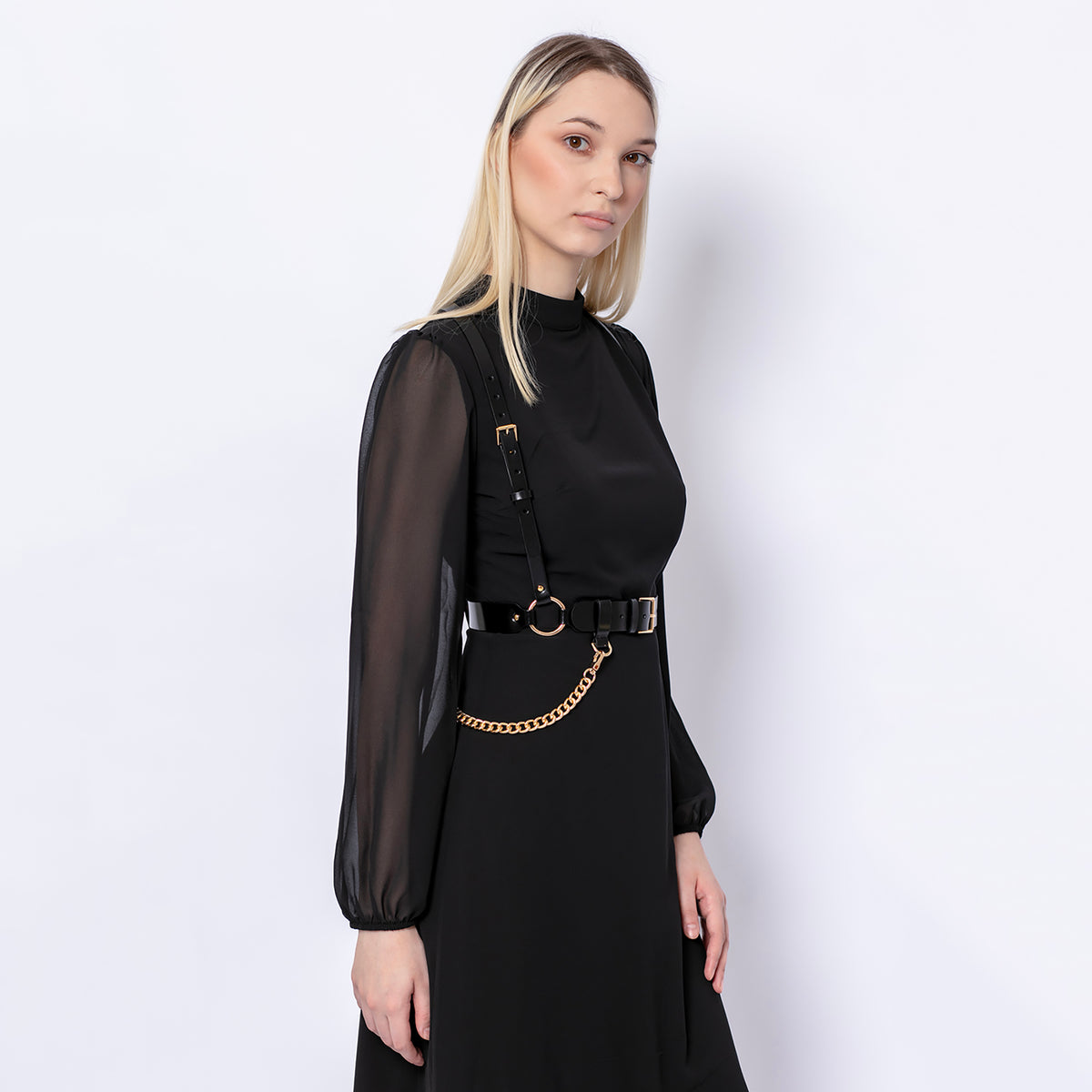 HAUTE CUIR - Black Leather Chained Harness, buy at DOORS NYC