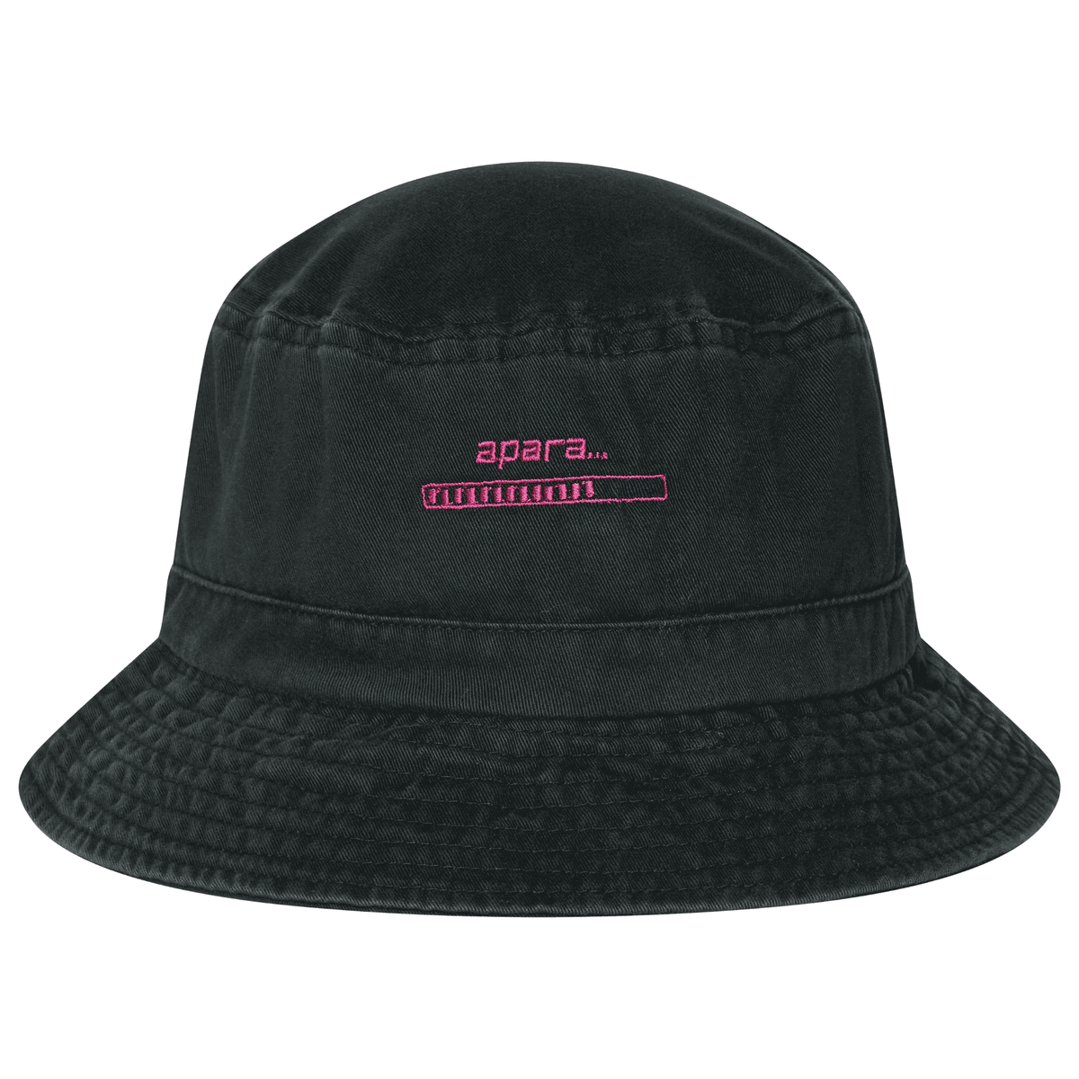 Black bucket hat with pink logo on a white background ACRA