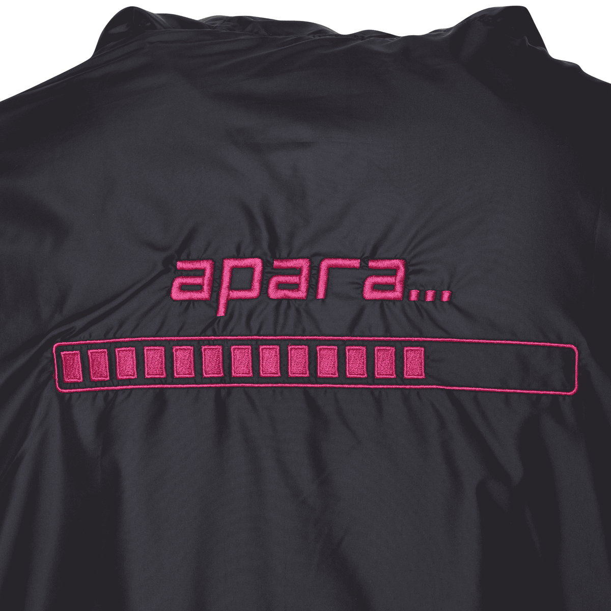 Close-up of double-layer hood with sealed visor and cords on windbreaker