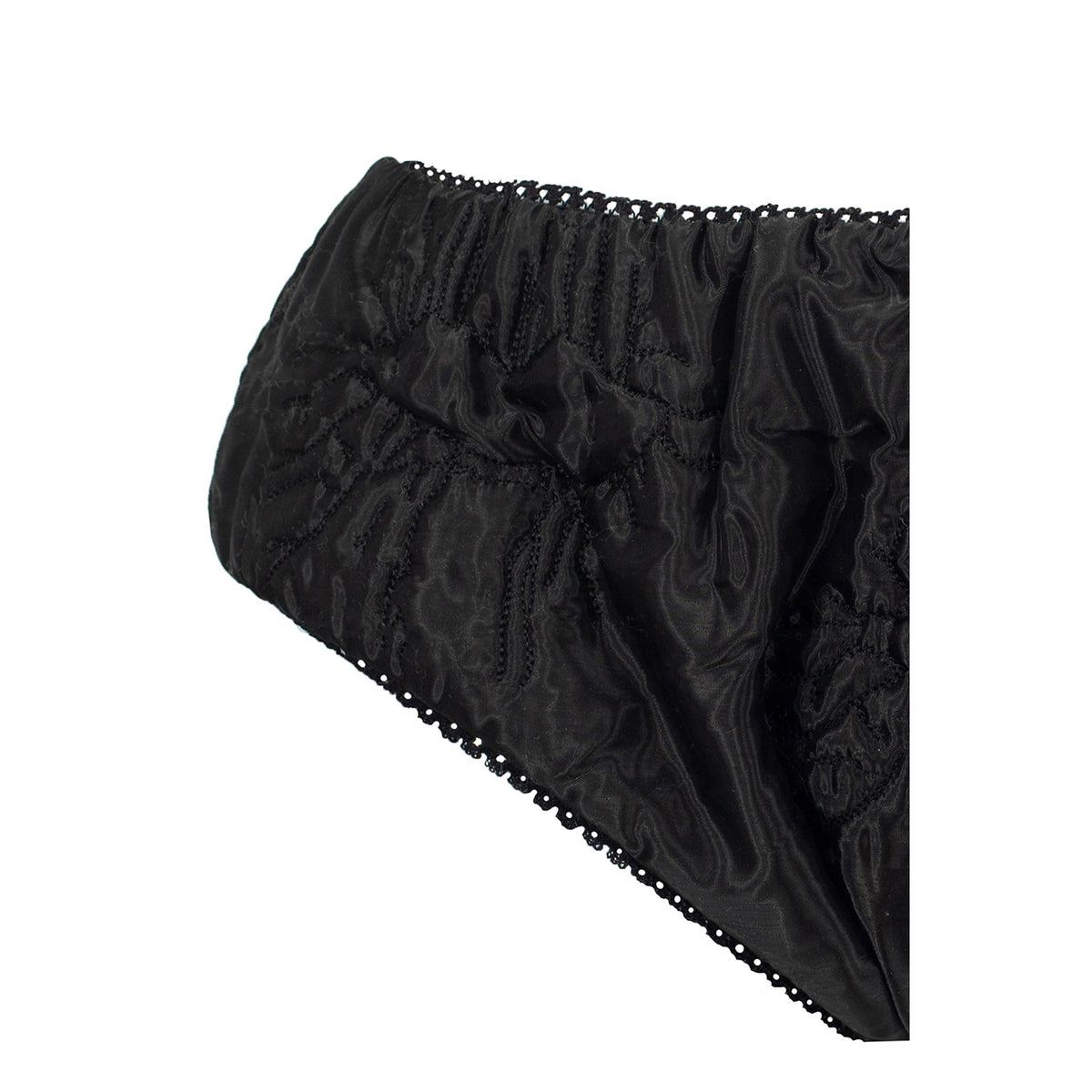 Black padded organza micro shorts with quilted lips by MASHAT