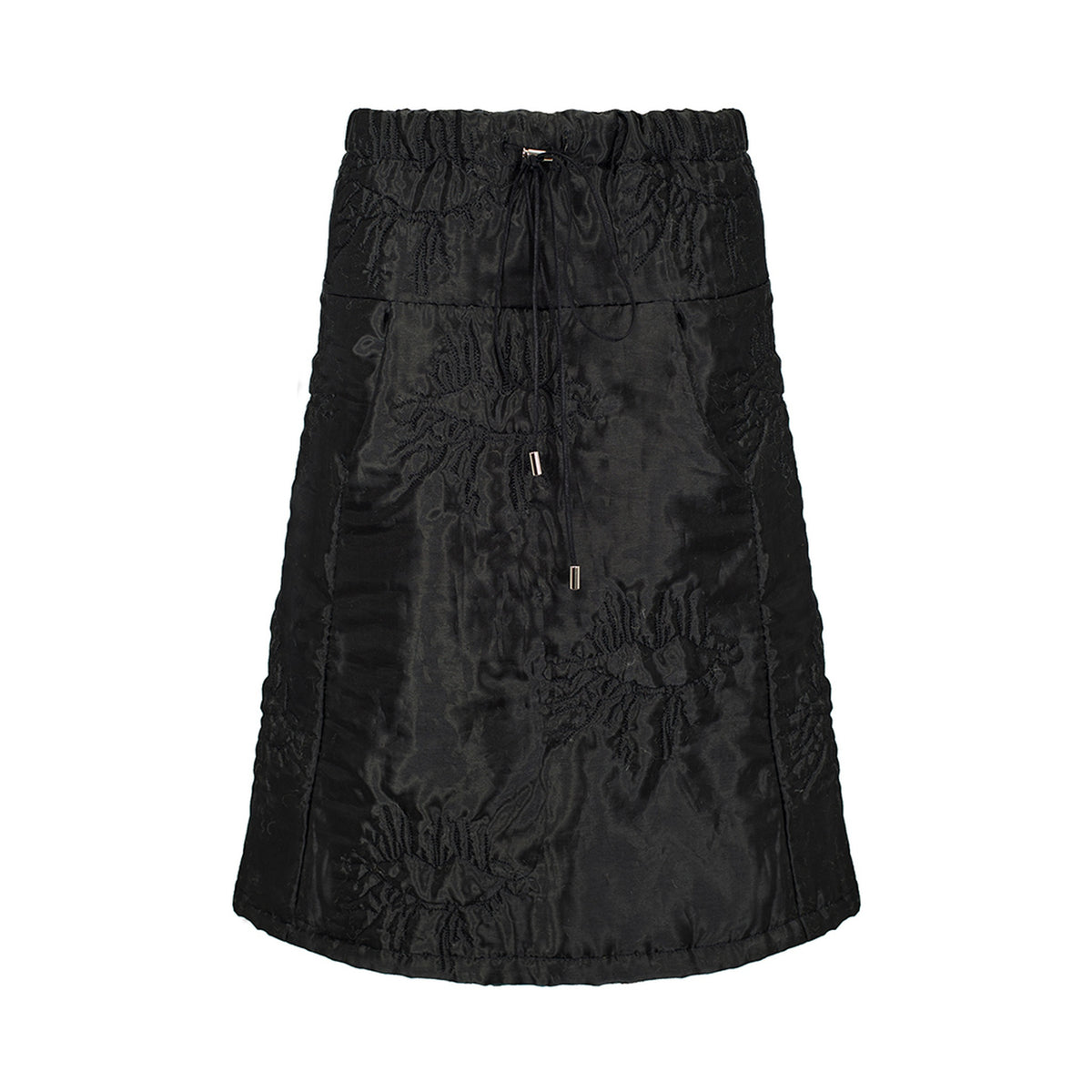 Black padded organza trapeze skirt with quilted lips by MASHAT