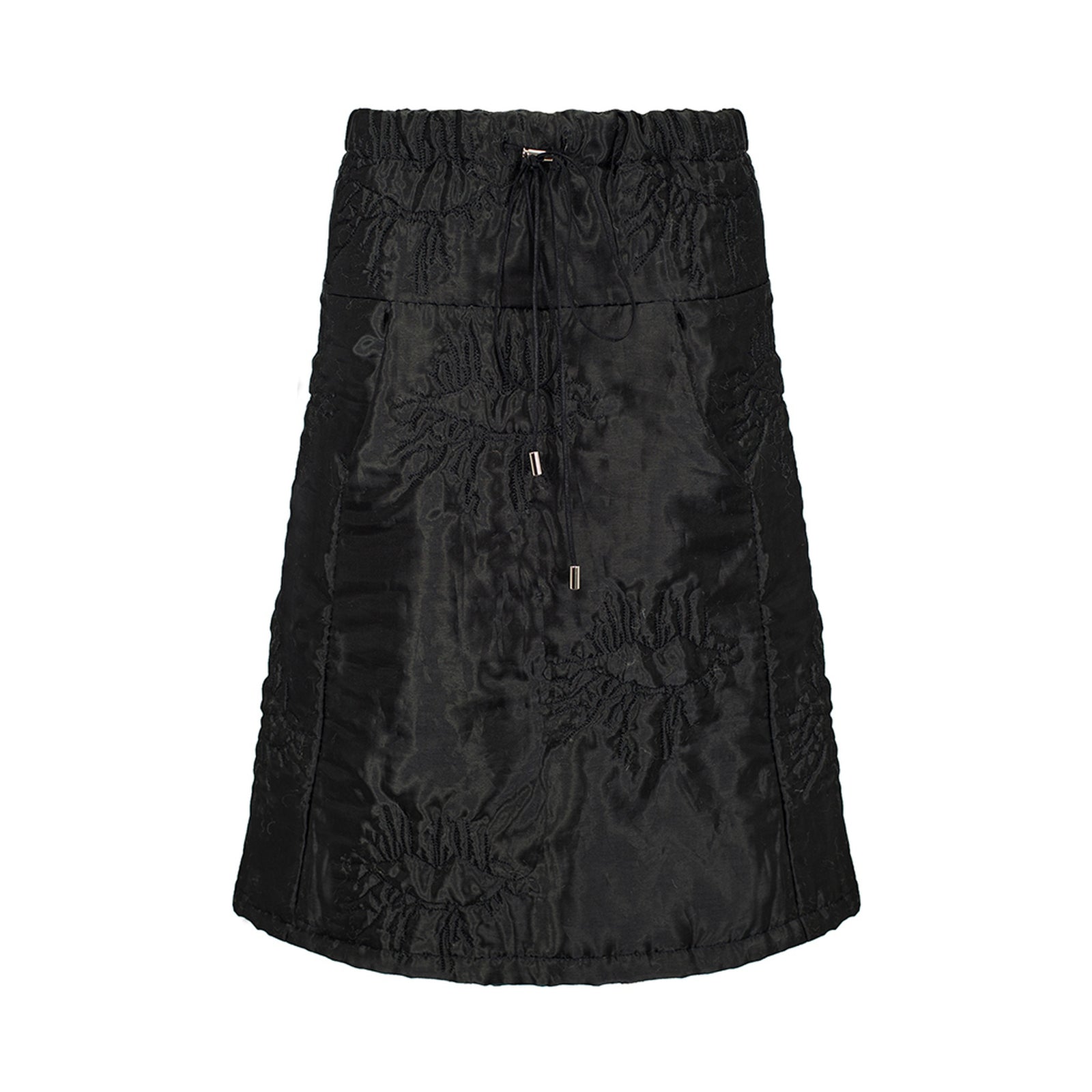 Black padded organza trapeze skirt with quilted lips by MASHAT