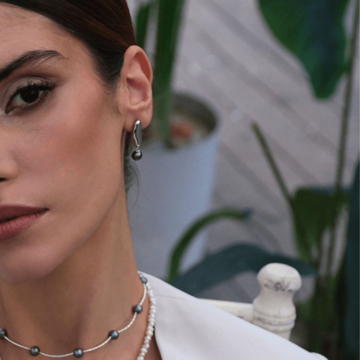 LINYA JEWELRY - Black Pearl Dangle Earrings Silver, buy at DOORS NYC