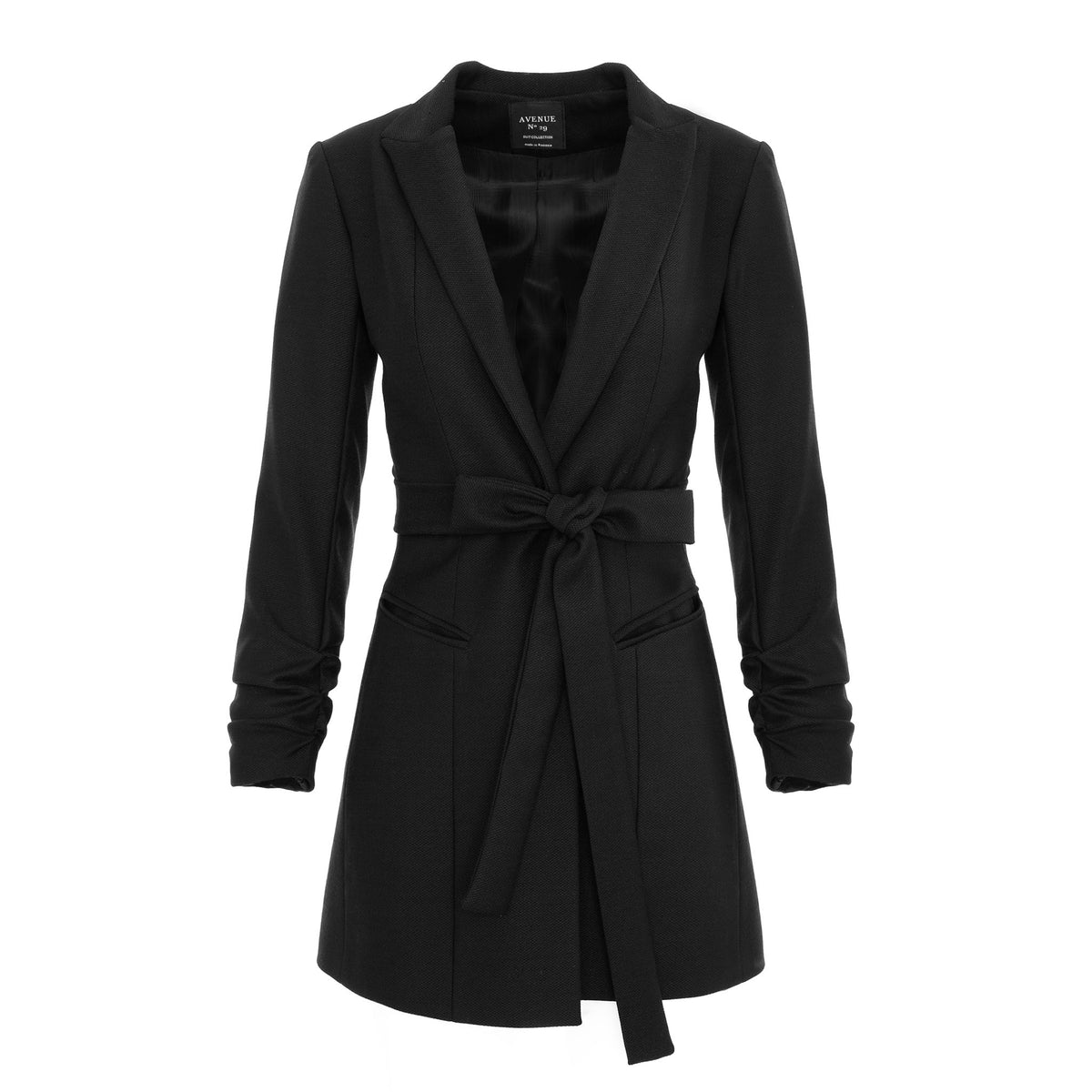 Black coat with a belt on a white background