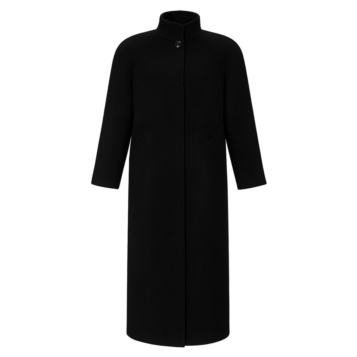 Black Statement Wool-Blend Maxi Coat with Vintage Buttons