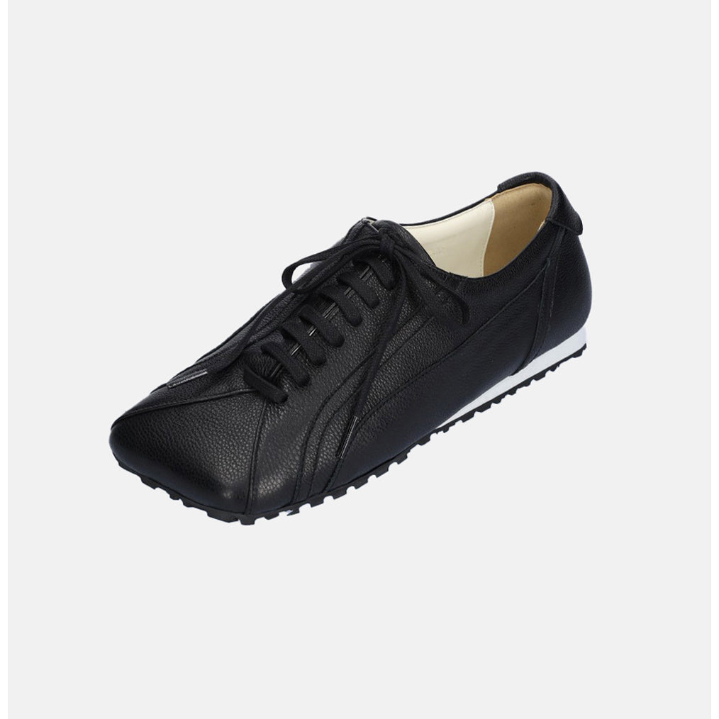 Black Matte Leather Diagonal Design Sneakers