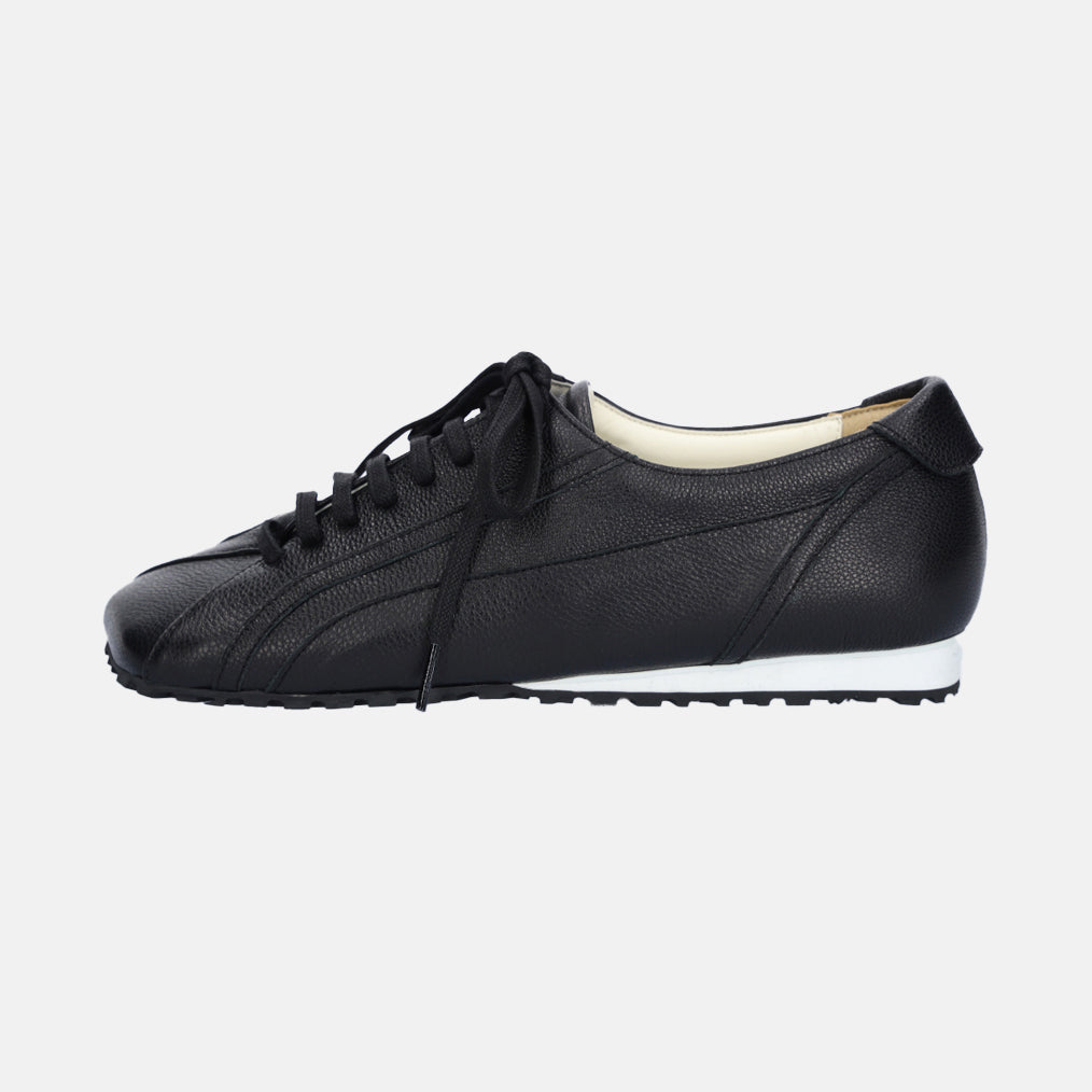 Black Matte Leather Diagonal Design Sneakers