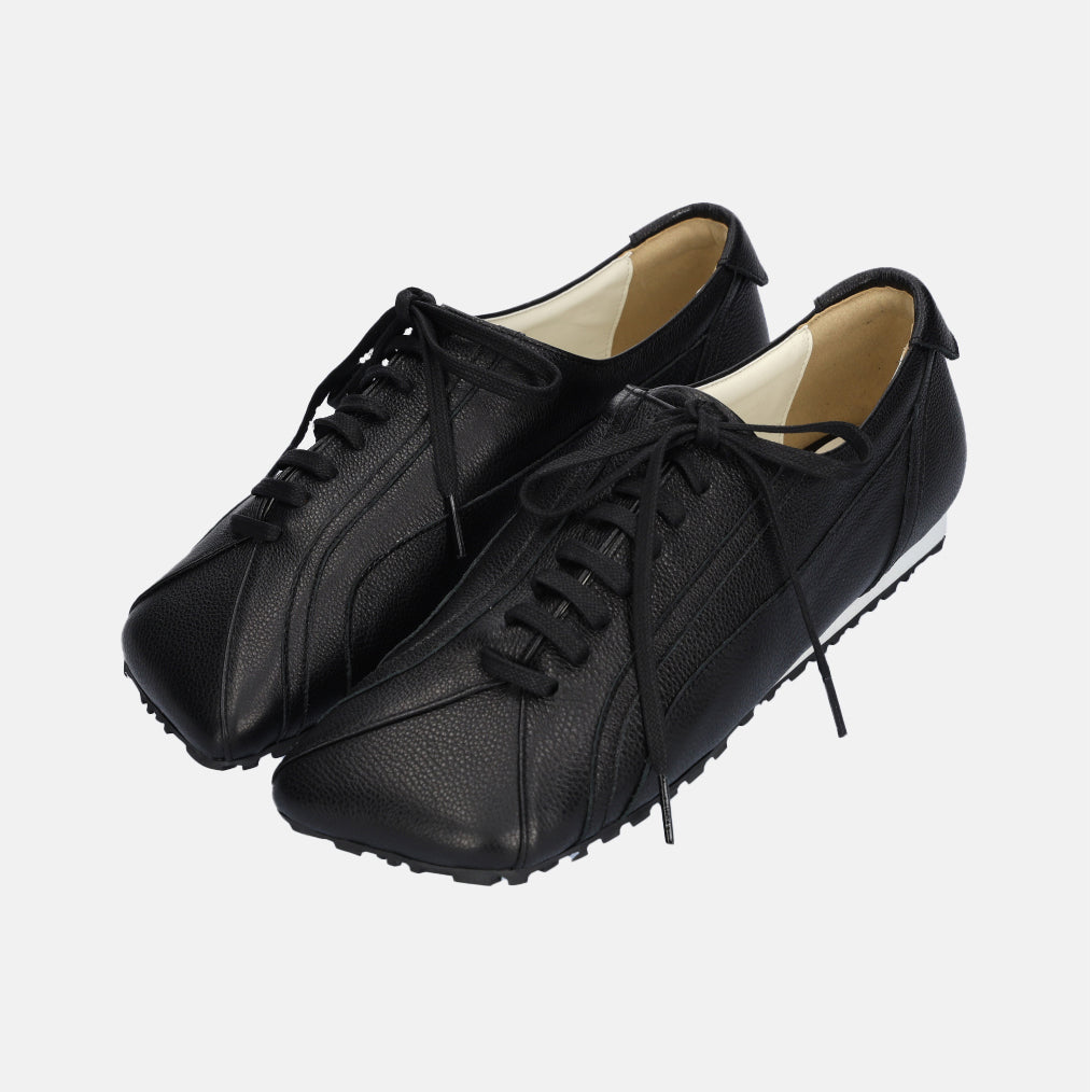 Black Matte Leather Diagonal Design Sneakers