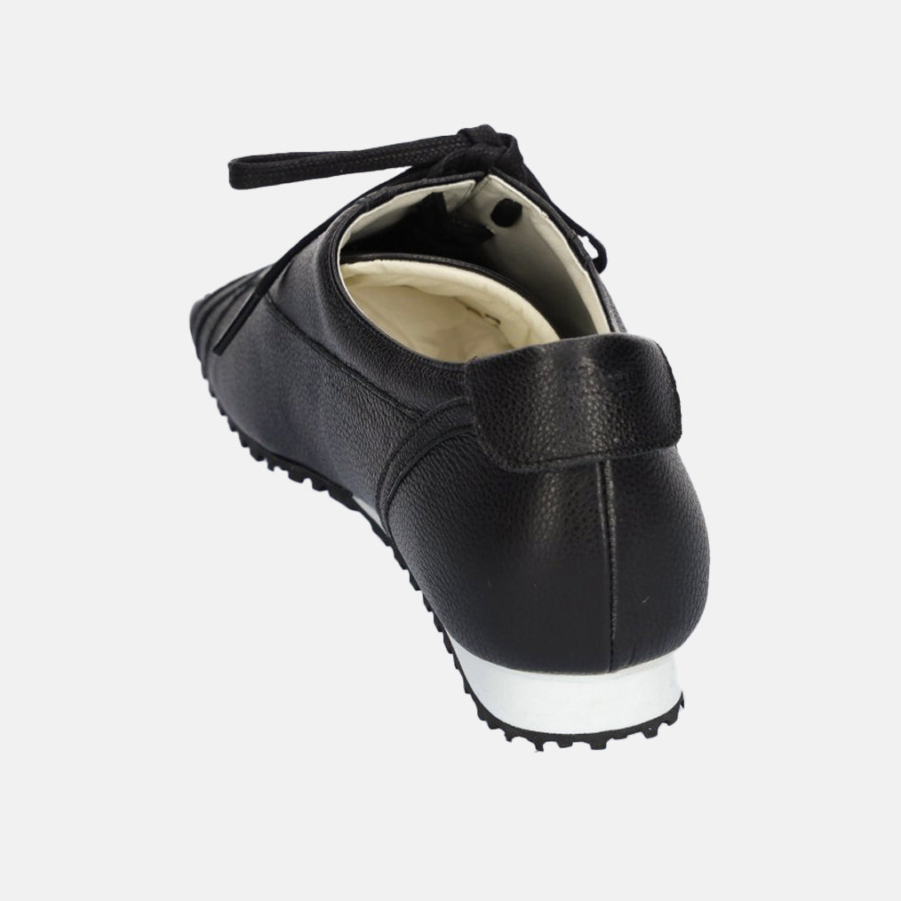 Black Matte Leather Diagonal Design Sneakers