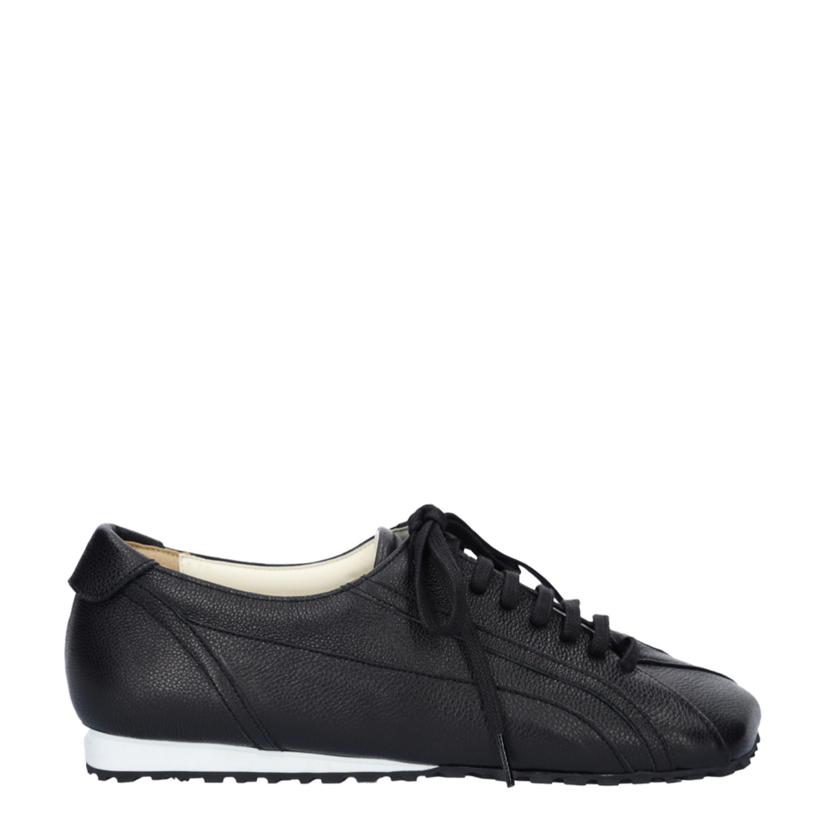 Black Matte Leather Diagonal Design Sneakers