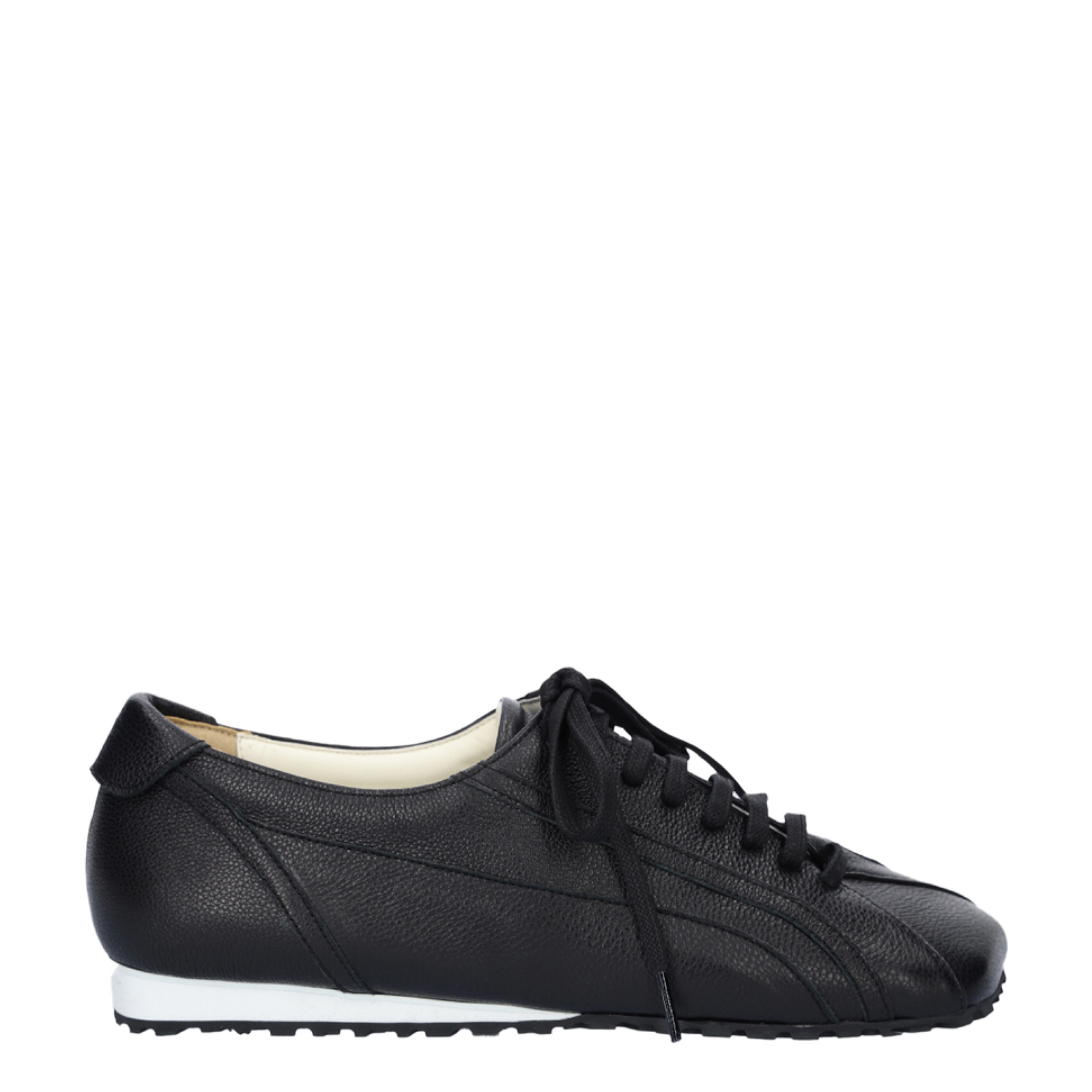 Black Matte Leather Diagonal Design Sneakers