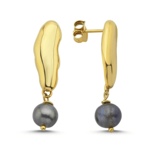 Black Pearl Dangle Earrings Gold