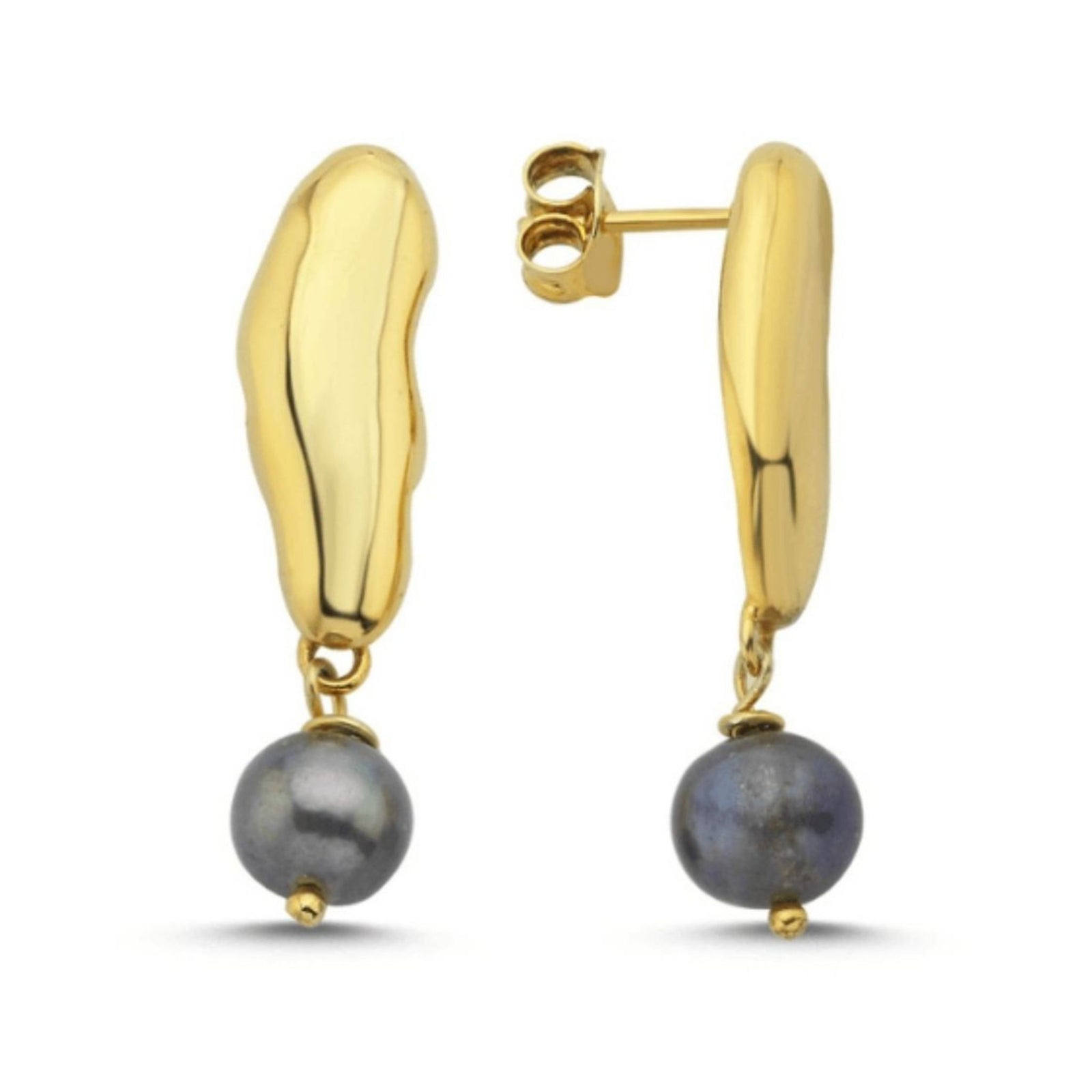 Black Pearl Dangle Earrings Gold