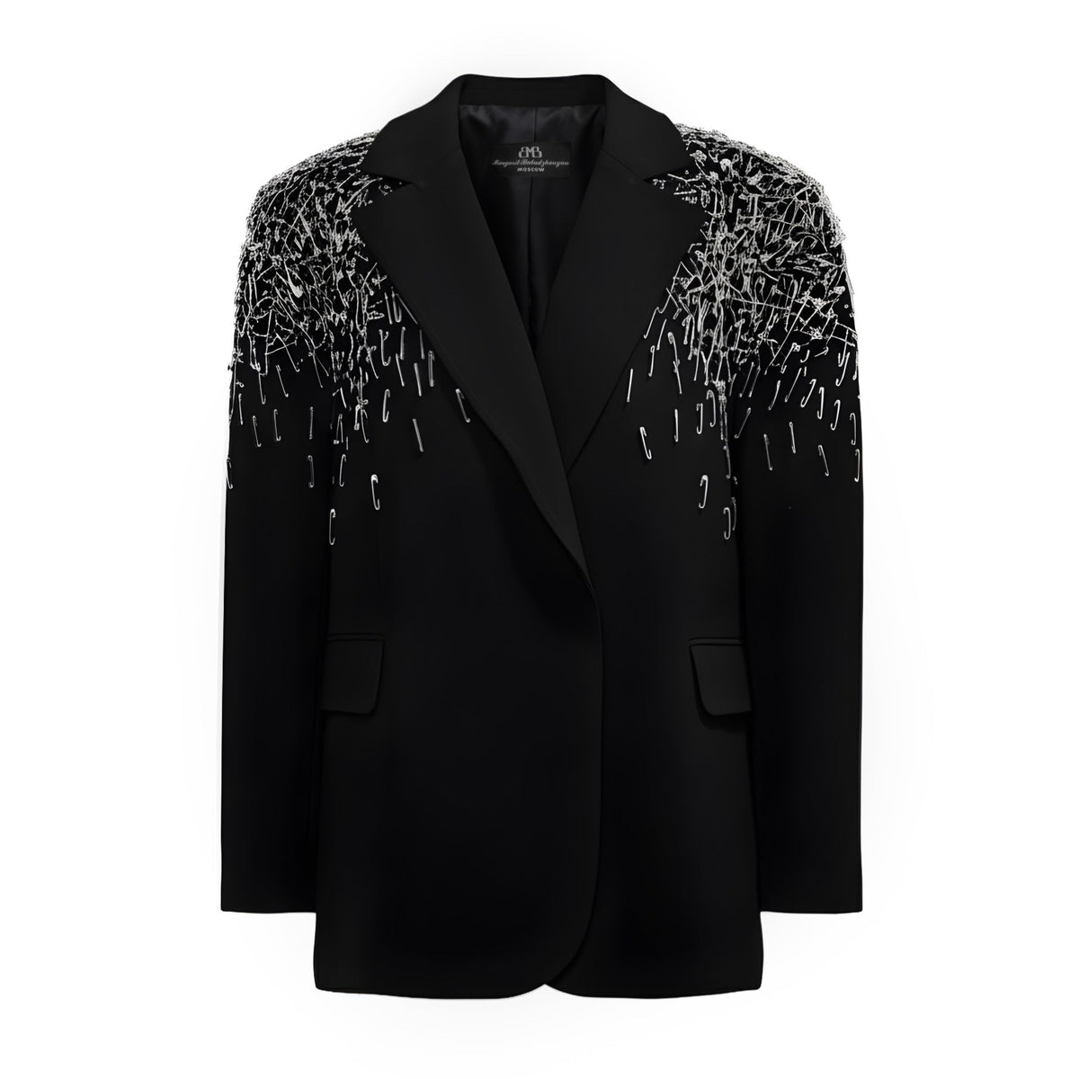 Black blazer with decorative sleeves on a white background