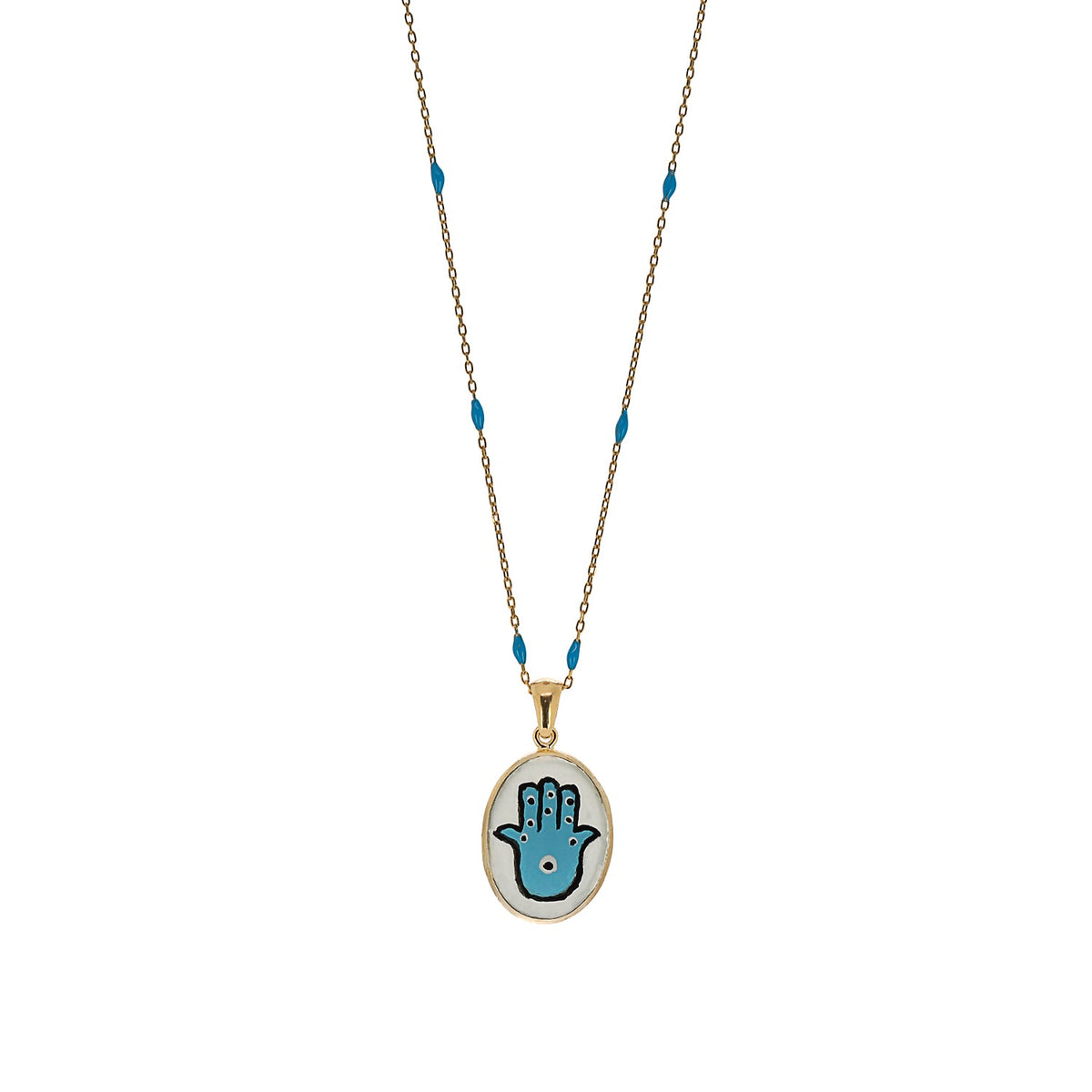 Detailed Handcrafted Hamsa Hand Necklace - A Unique and Symbolic Piece.