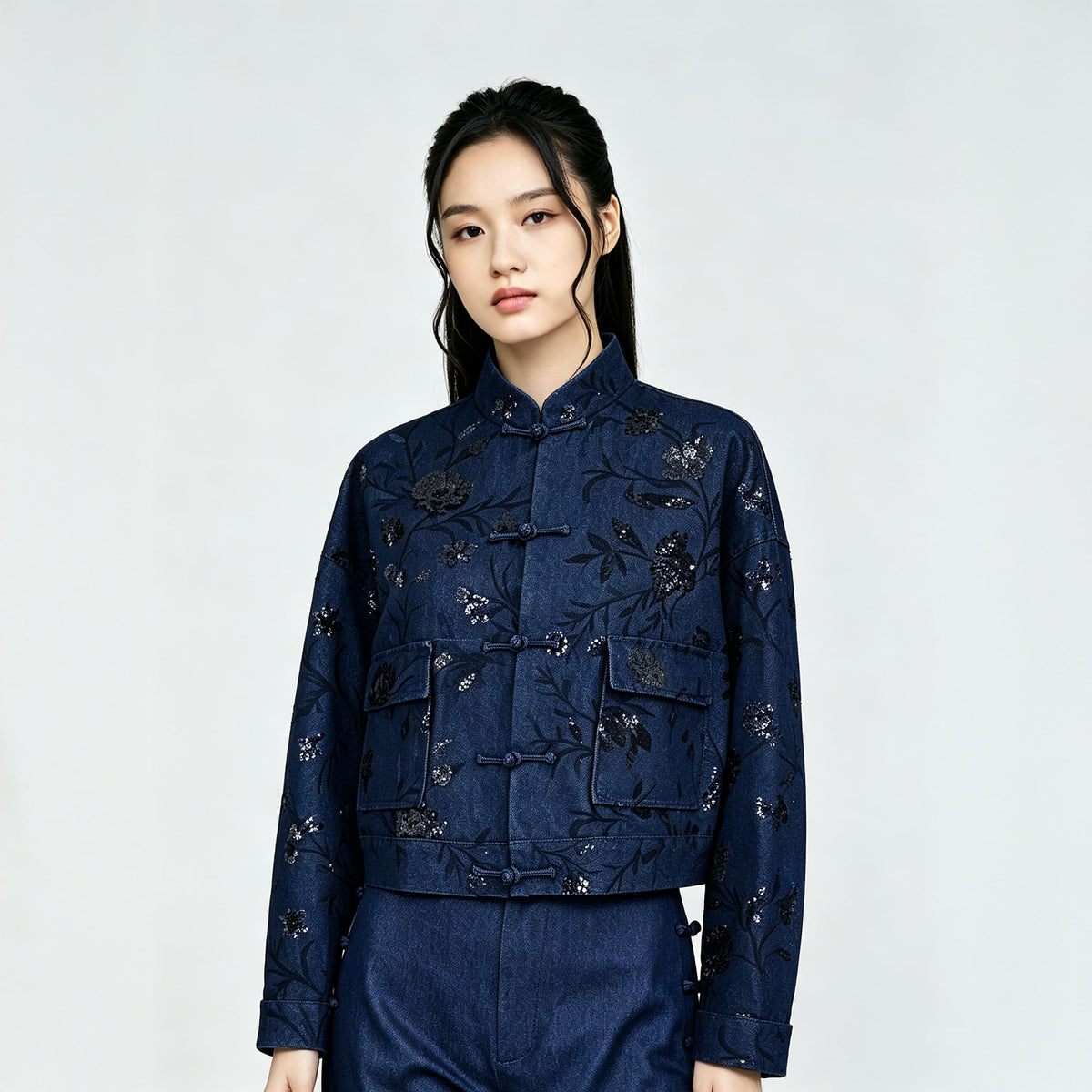 QIPOLOGY - Blue Cropped Jacket, buy at DOORS NYC